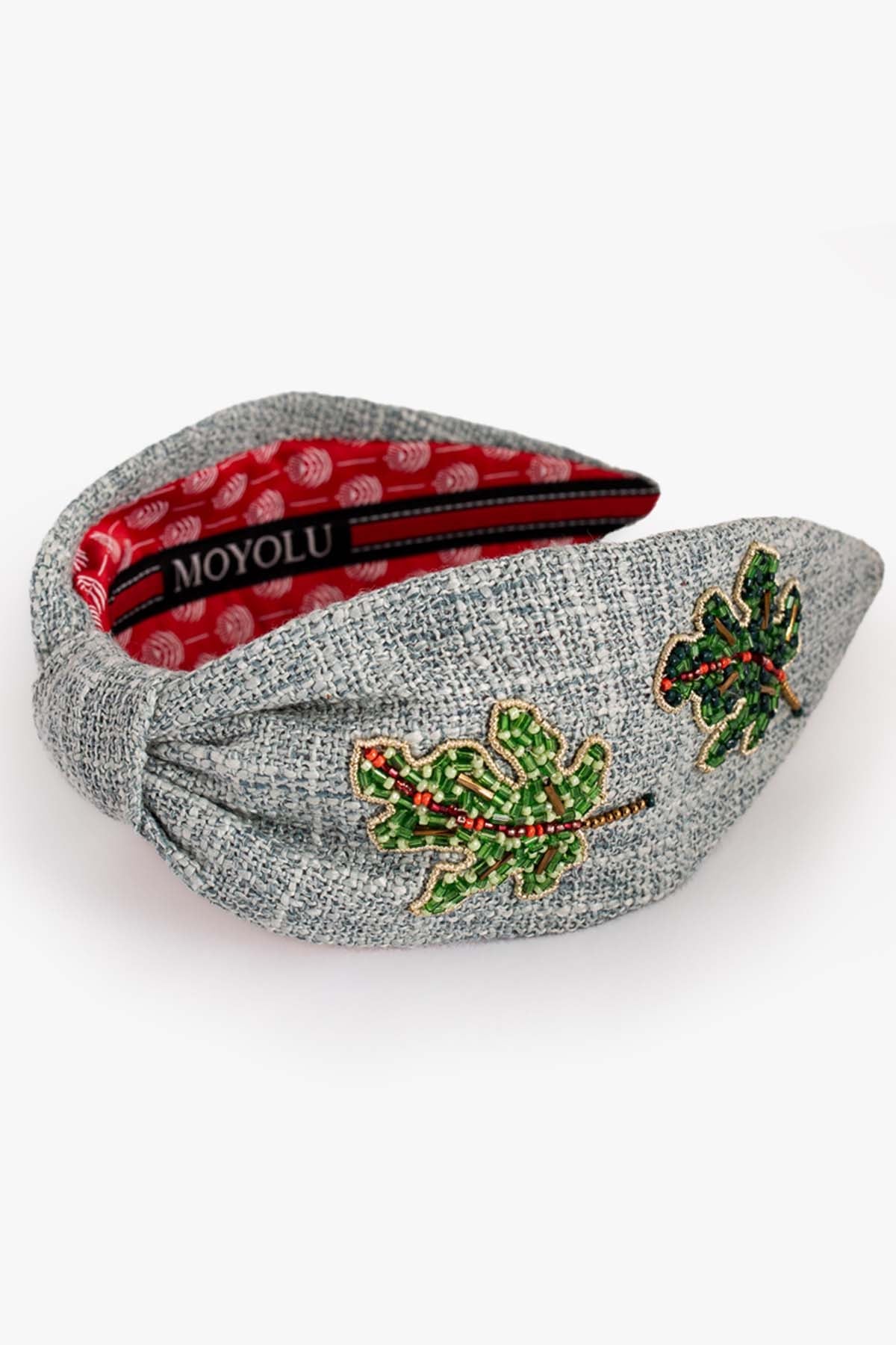 Moyolu Grey Leaf Embroidered Headband for accessories online at ScrollnShops