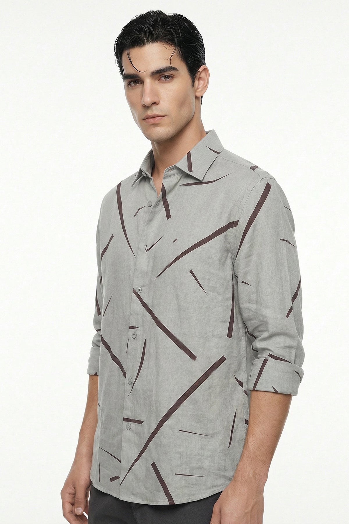 Grey Linen Blend Toned Shirt