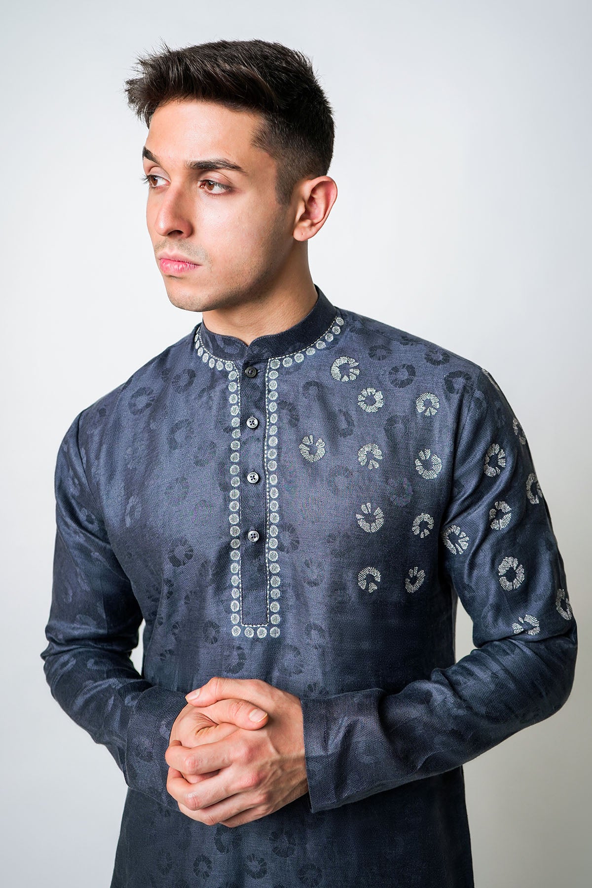 Grey Linen Metallic Kurta Set