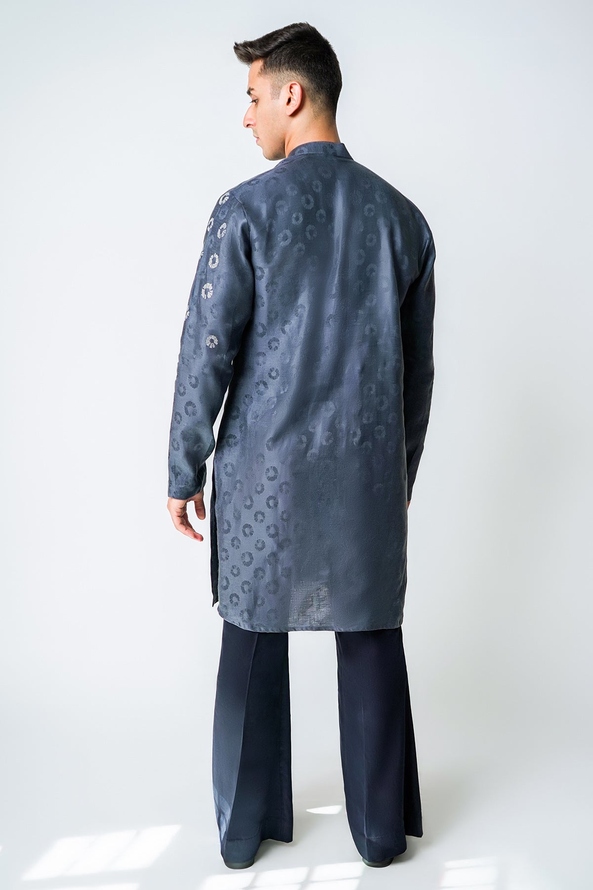 Grey Linen Metallic Kurta Set