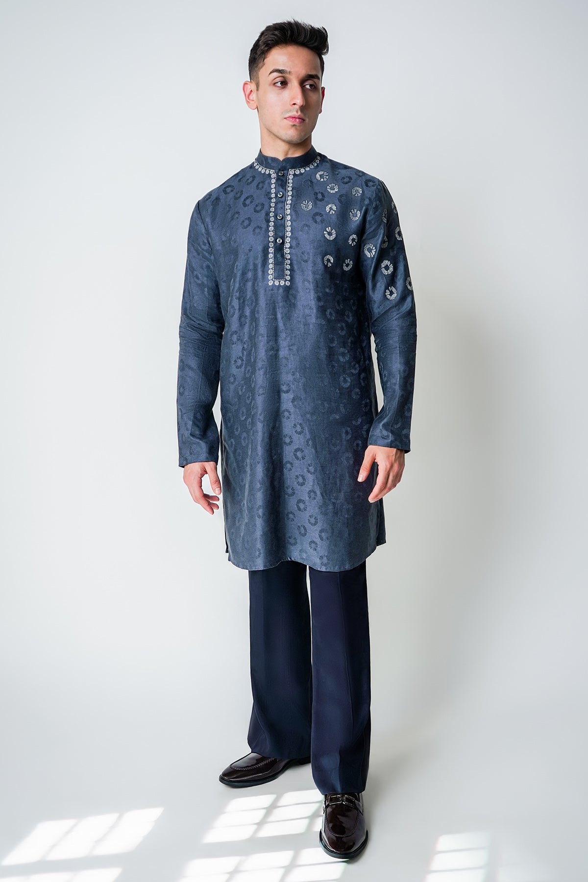 Buy Grey Linen Metallic Kurta Set for men by House of Sheriff online available at scrollnshops
