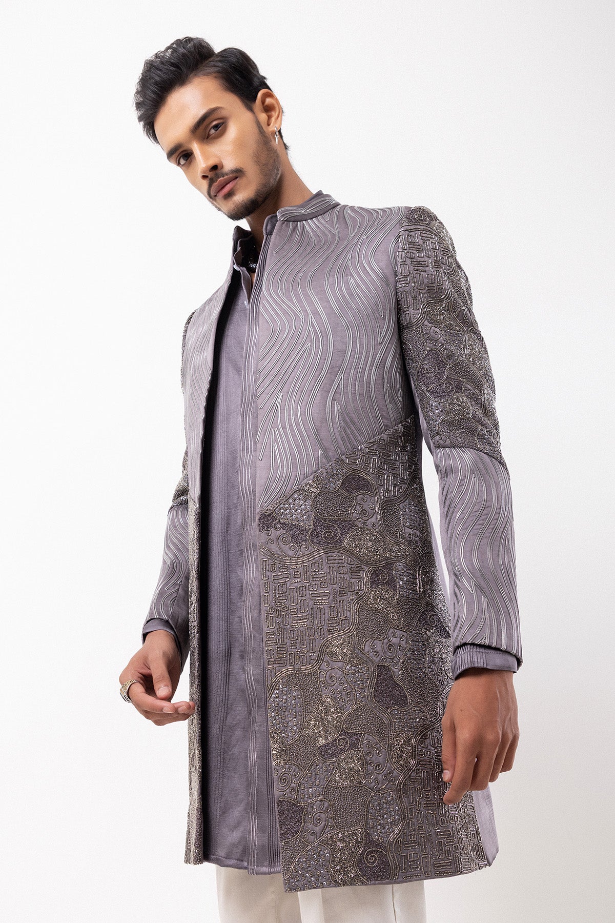 Grey Linen Satin Bird Jacket