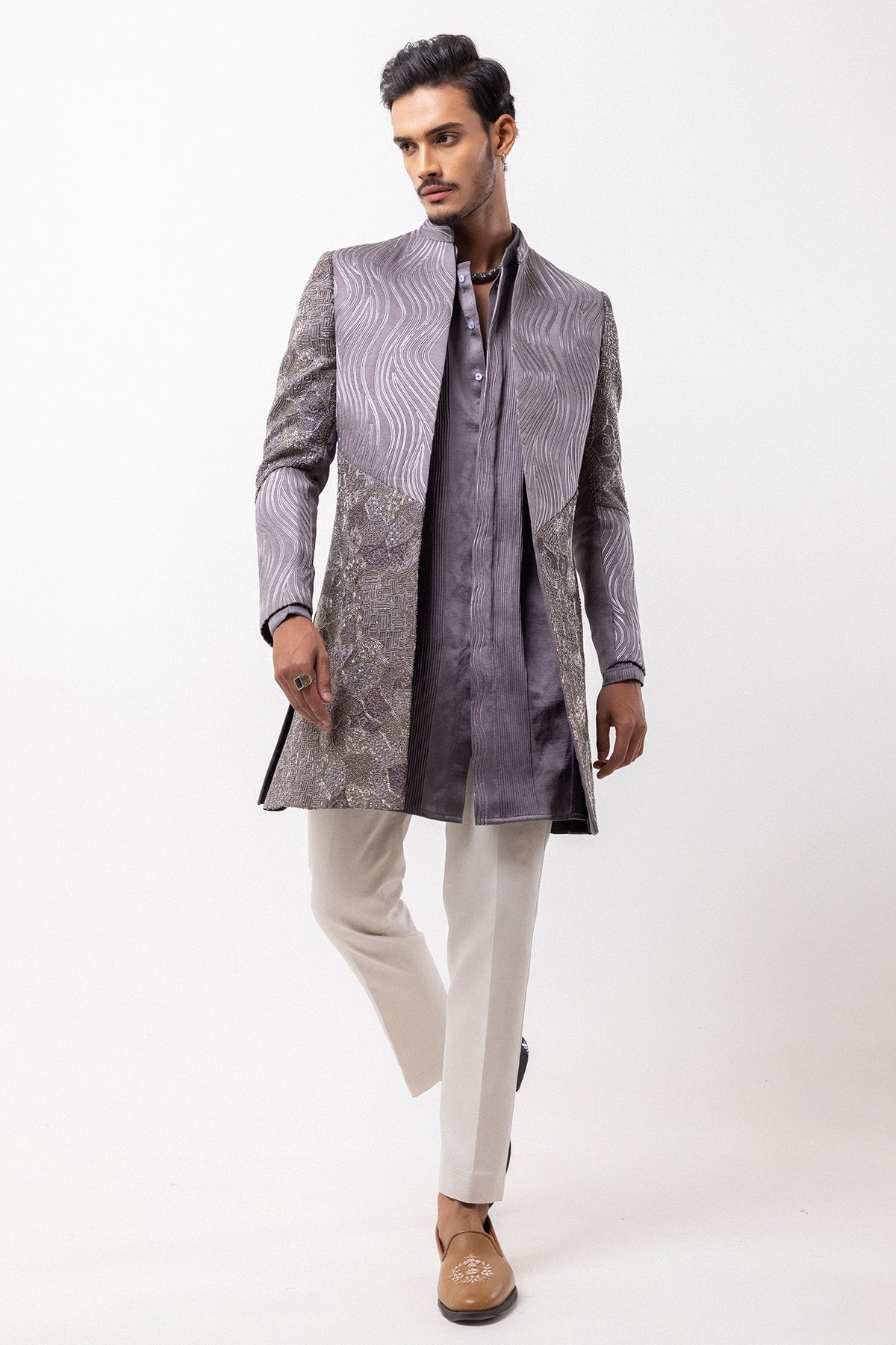 Grey Linen Satin Bird Jacket