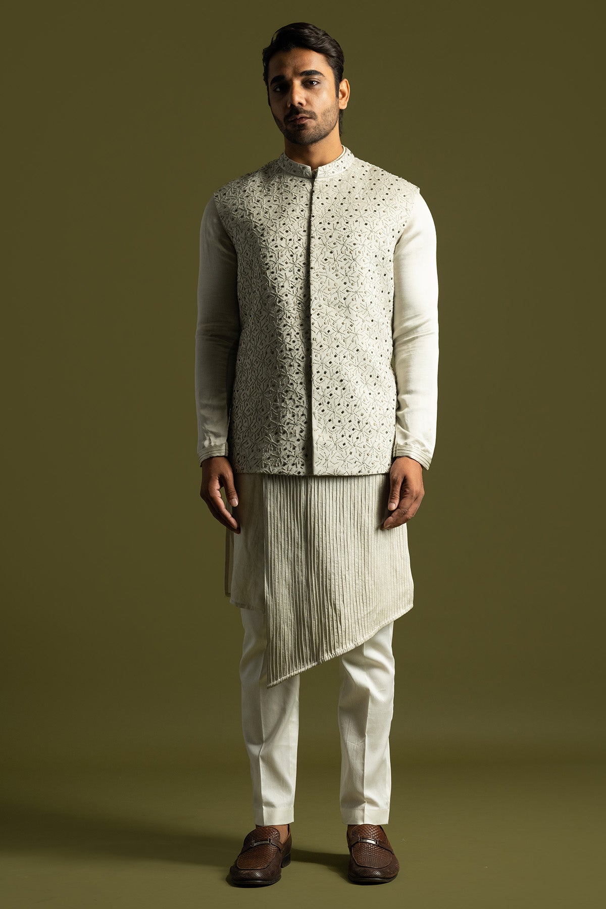 Grey Linen Satin Bundi Jacket