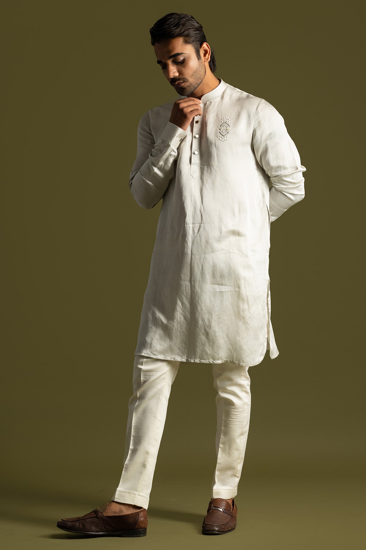 Grey Linen Satin Kurta & Pants