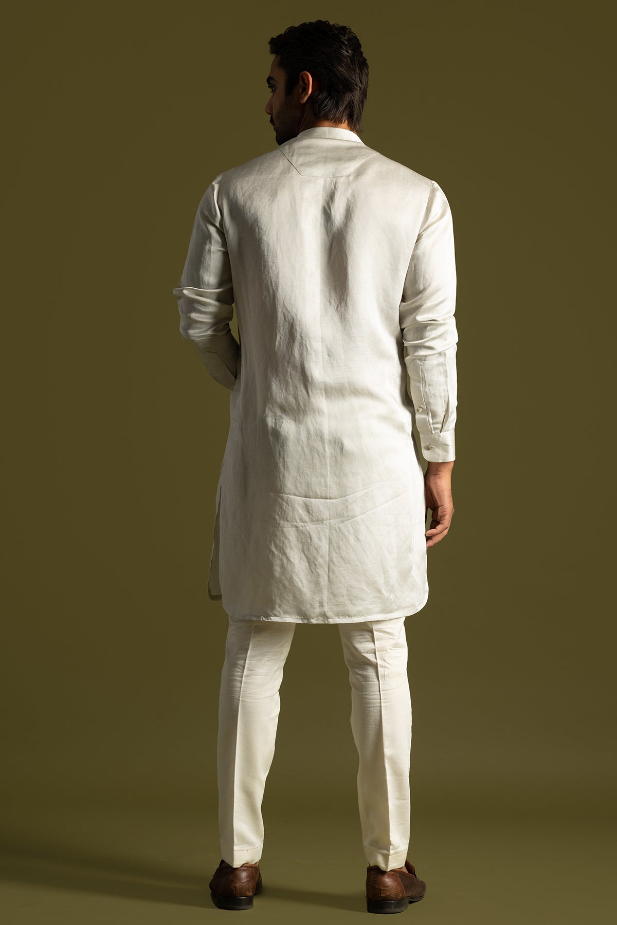 Grey Linen Satin Kurta & Pants