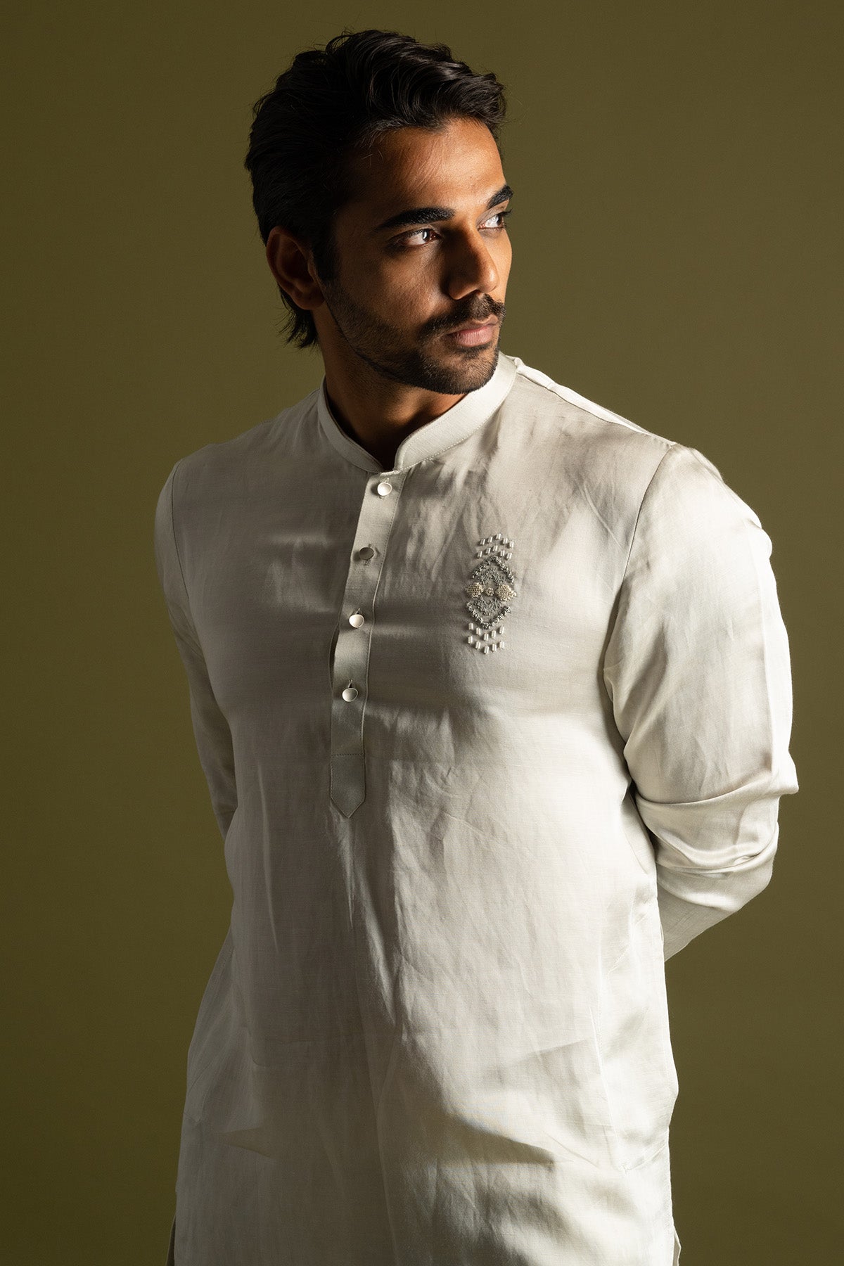 Grey Linen Satin Kurta & Pants