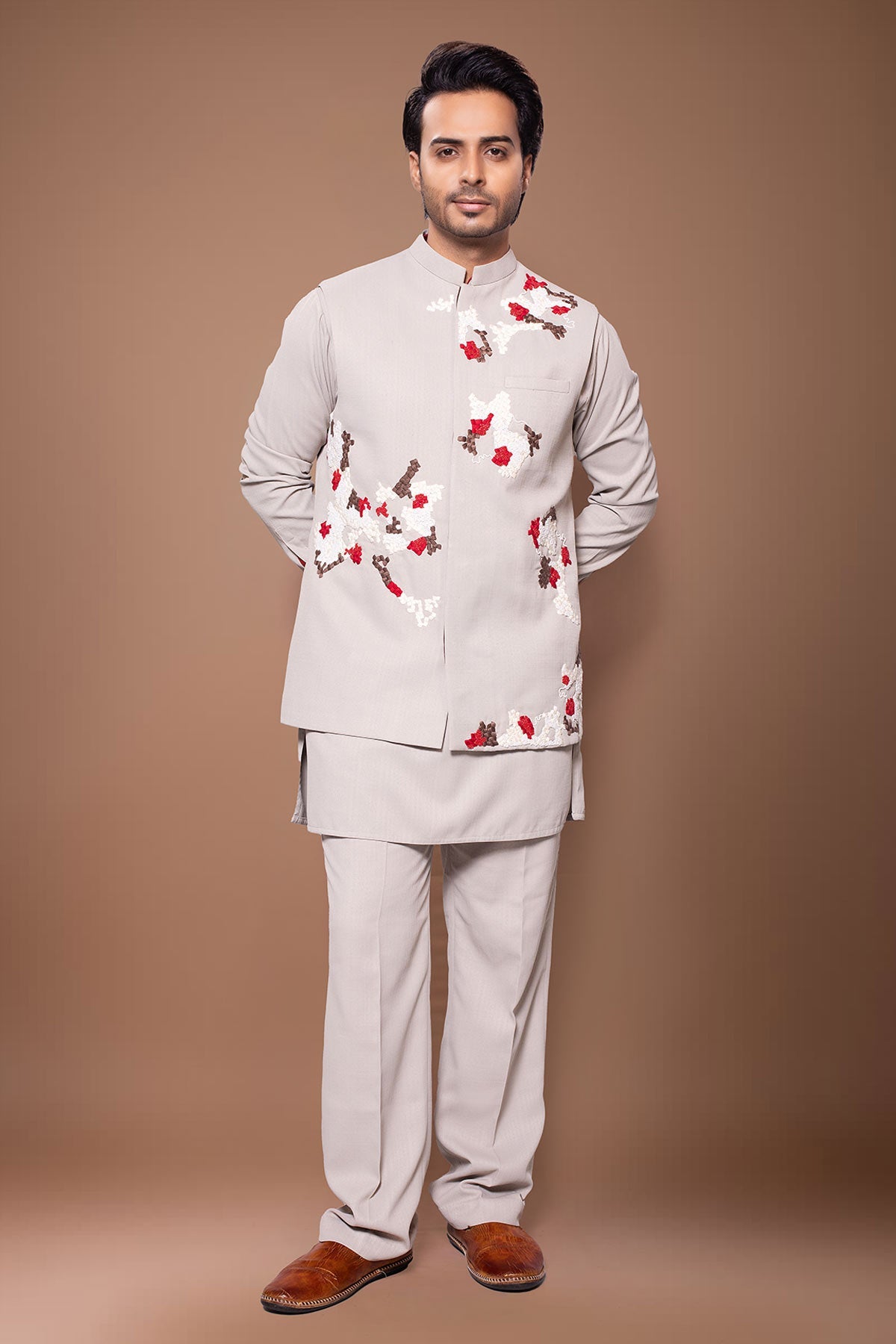 Buy Grey Mallia Cotton Bundi Set for men by Priyanka Haralalka online available at scrollnshops