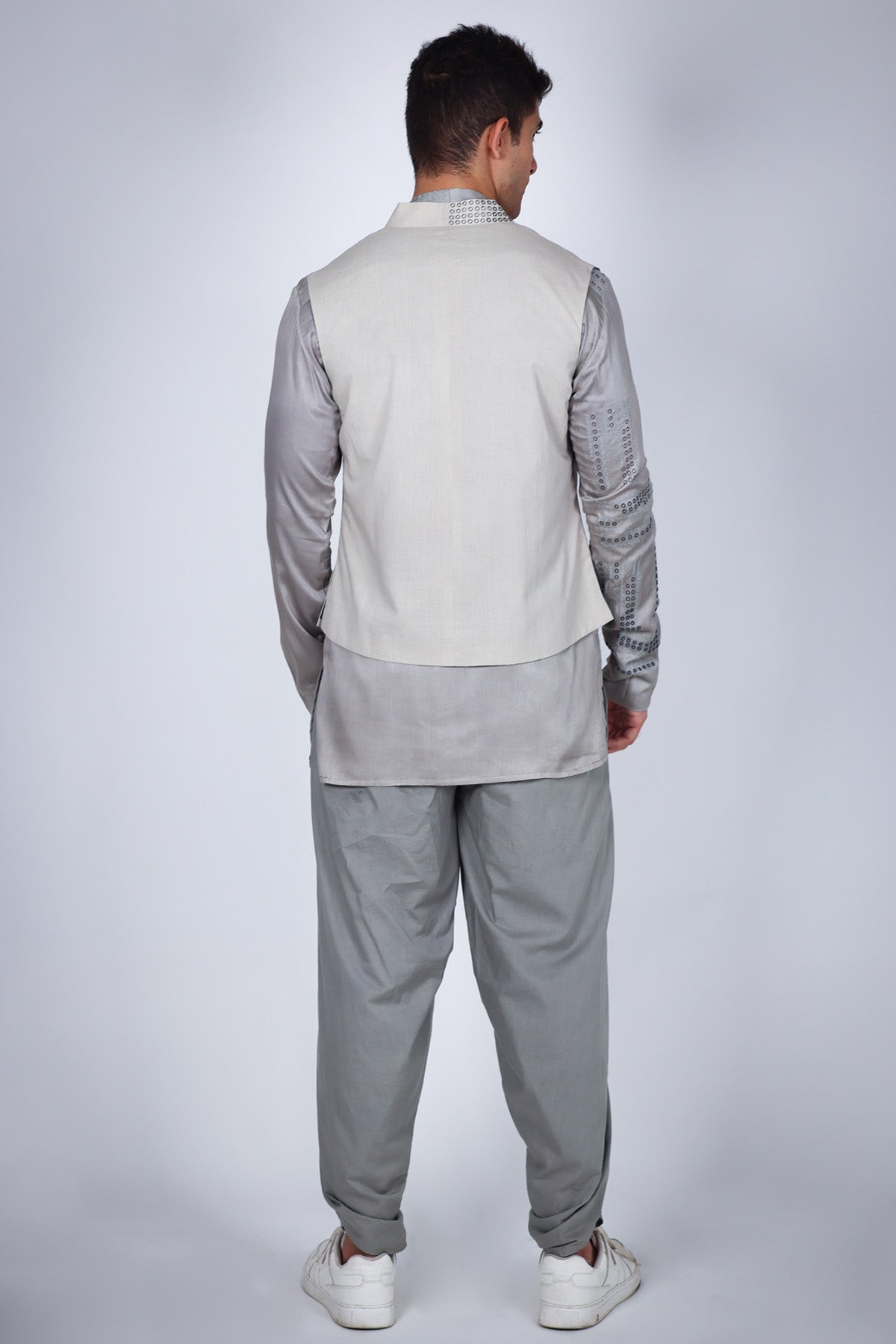 Grey Mandarin Collar Bundi Set