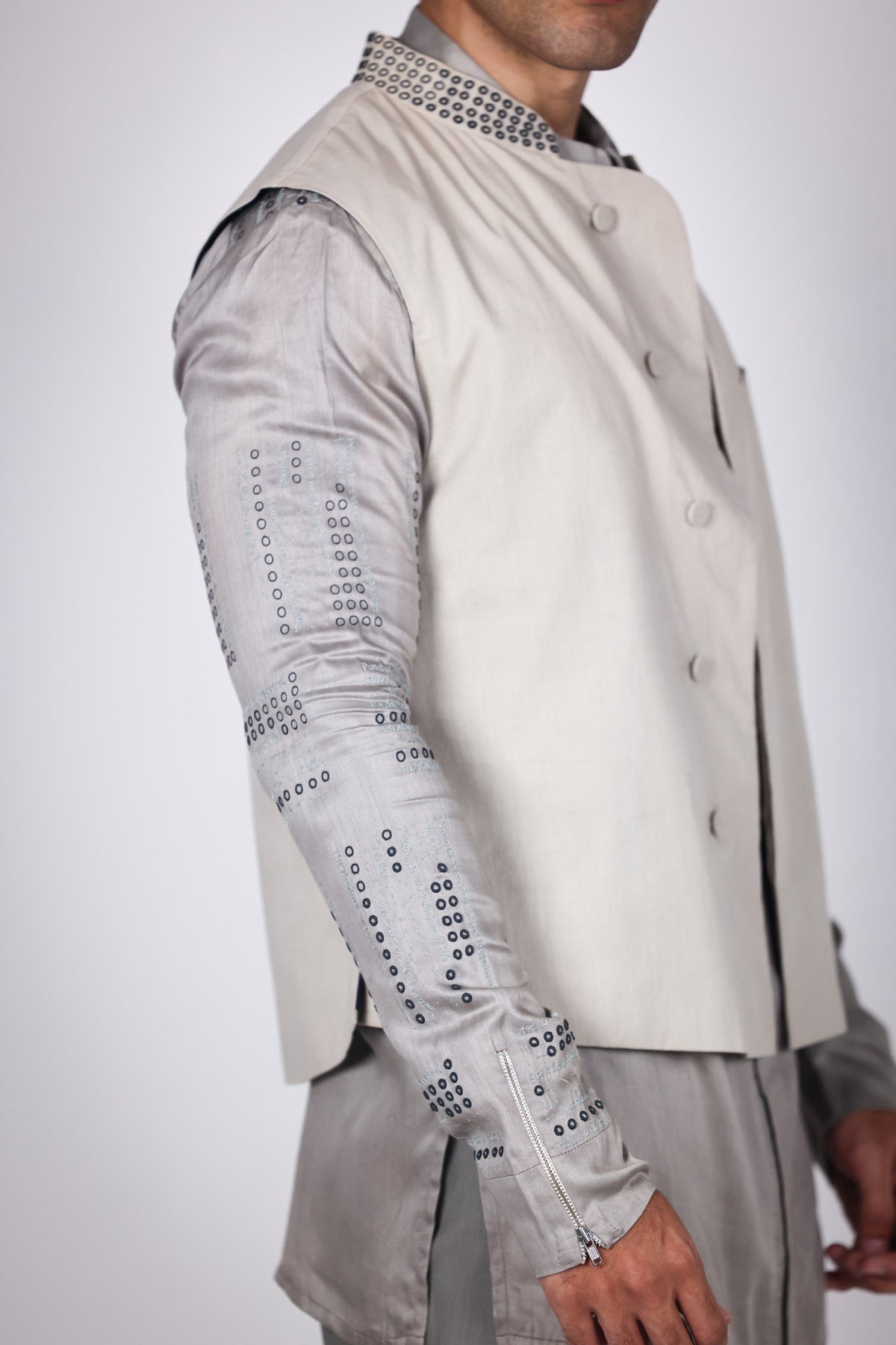 Grey Mandarin Collar Bundi Set