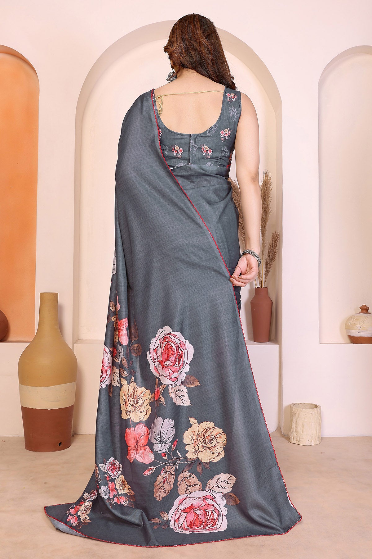 Grey Manipuri Arka Work Saree