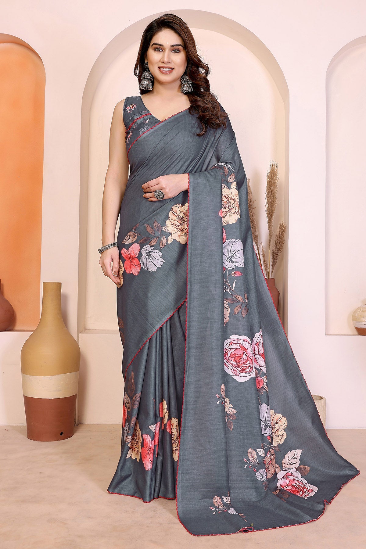 Buy Grey Manipuri Arka Work Saree for women by Aastha Fashion online available at scrollnshops