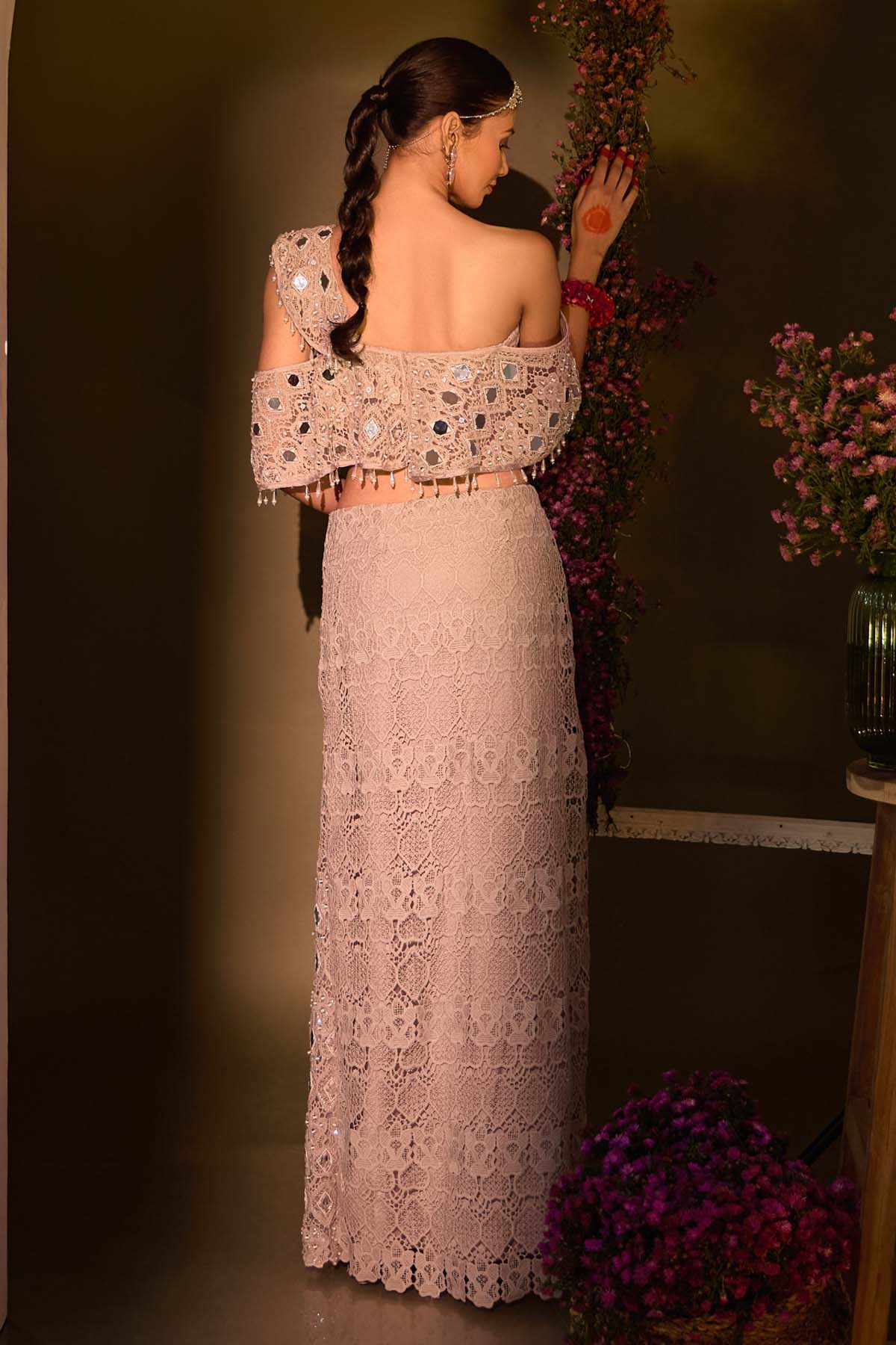 Grey Mirror Work Saree Gown