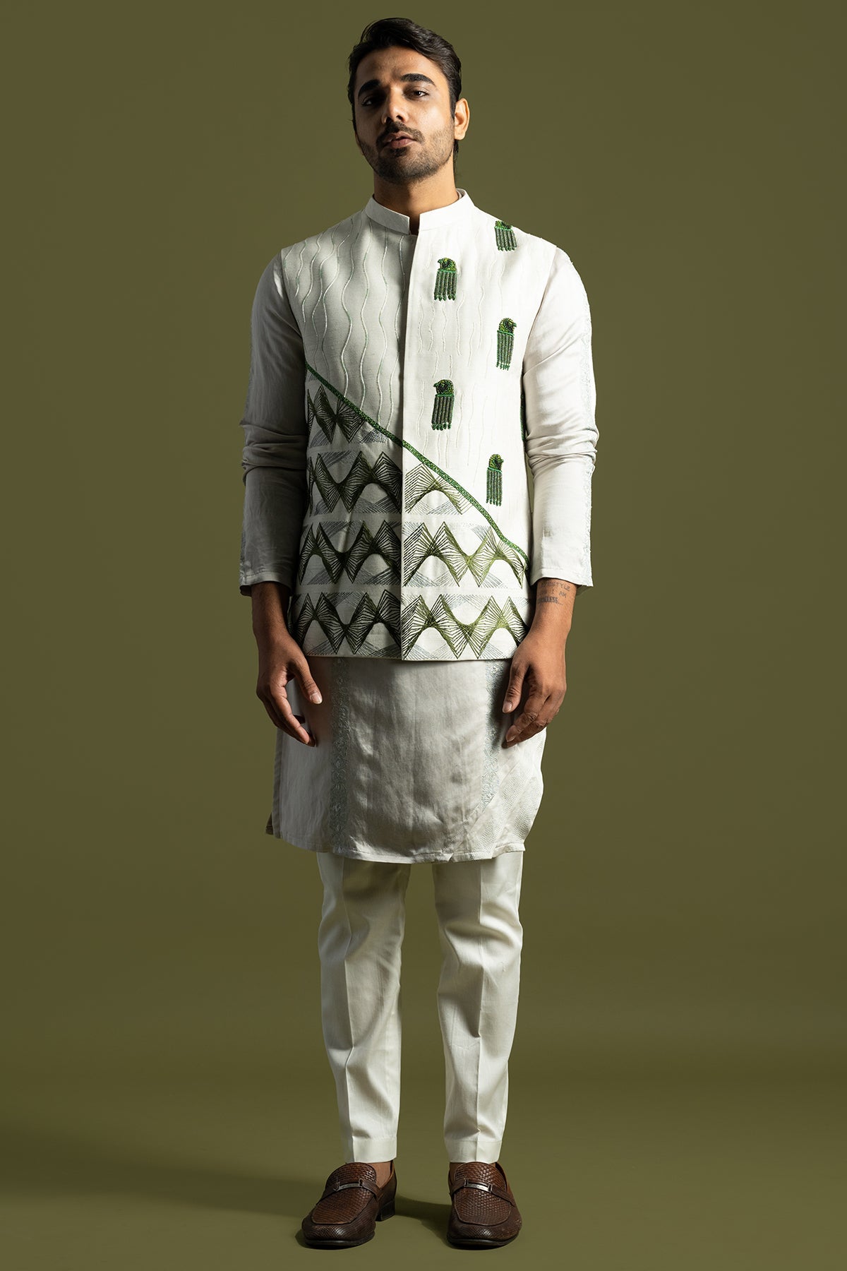 Buy Grey Motifs & Thread Kurta Set for men by Paarsh Atelier online available at scrollnshops