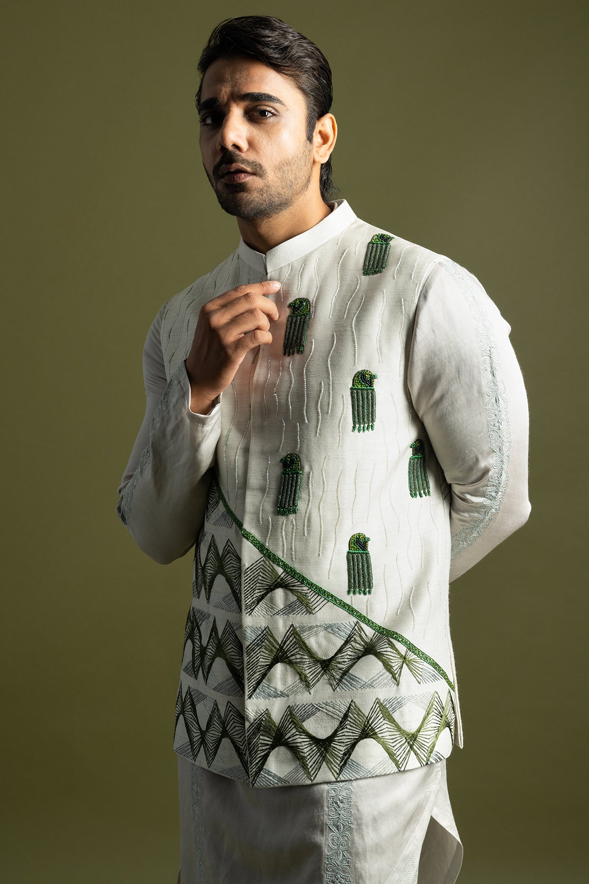 Grey Motifs & Thread Kurta Set