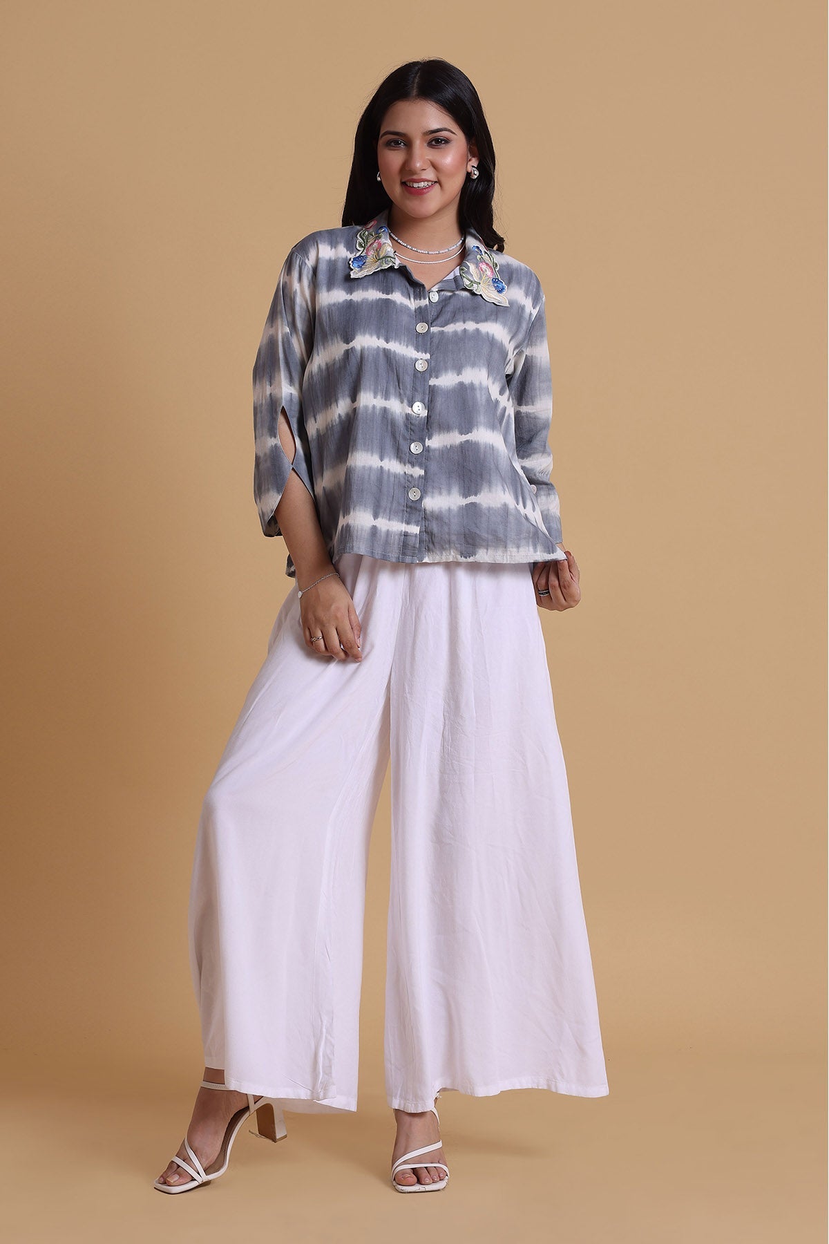 Buy Grey Mulmul Embroidered Shirt by The House Of Shes for women online at ScrollnShops