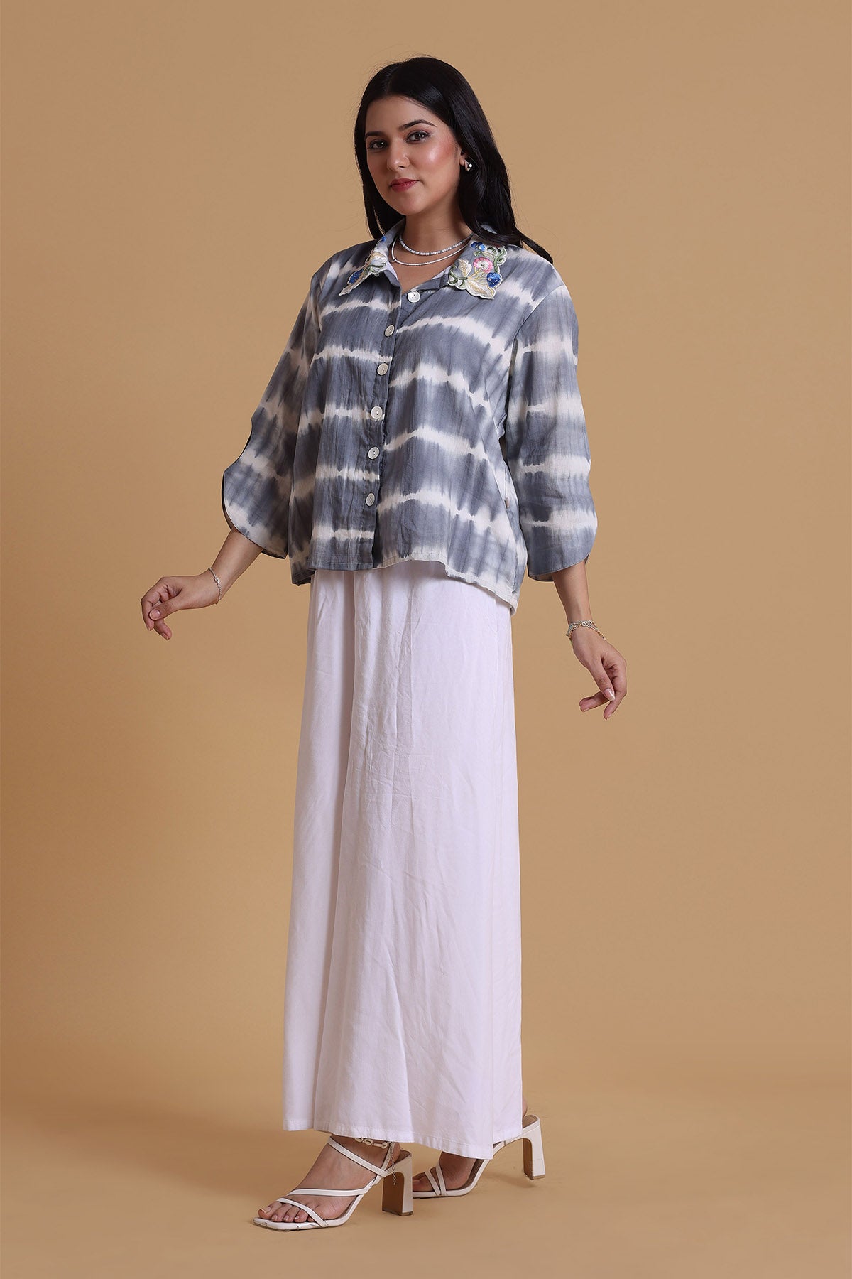 Grey Mulmul Embroidered Shirt