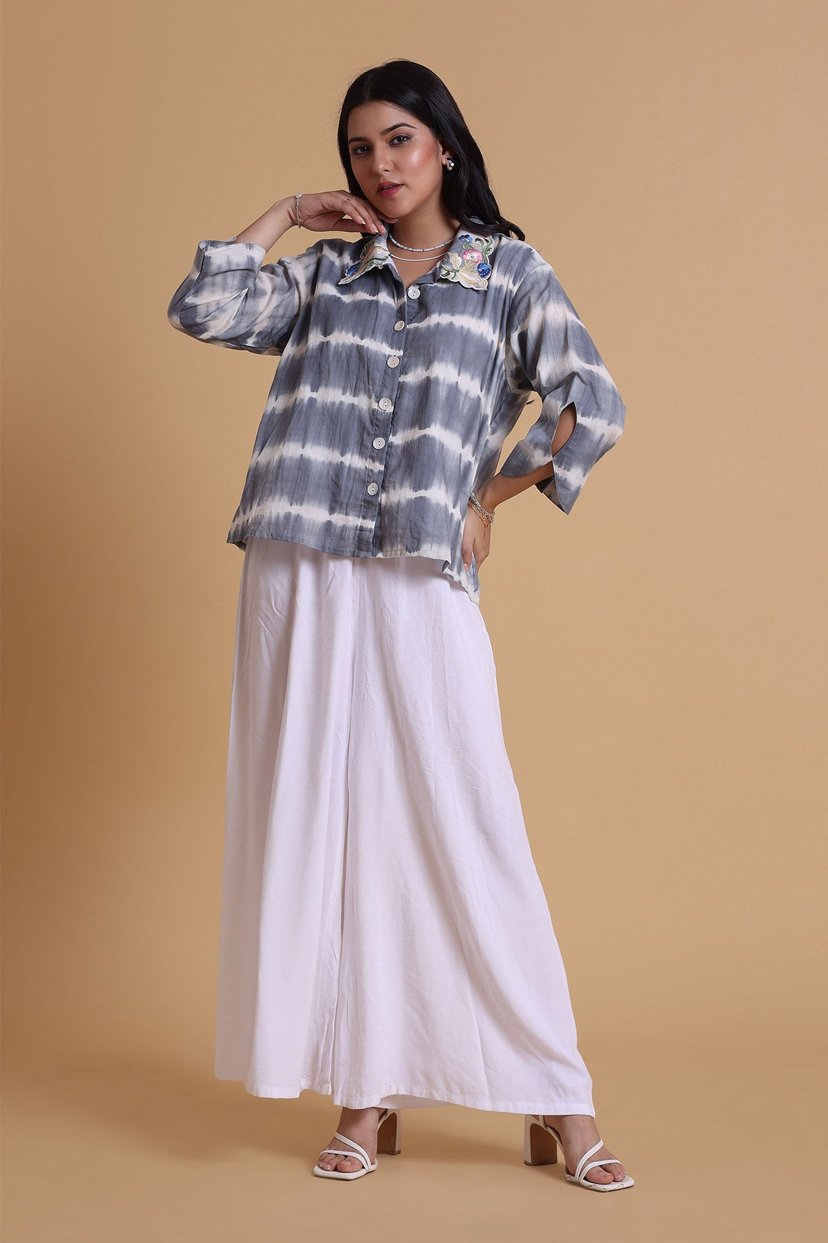 Grey Mulmul Embroidered Shirt