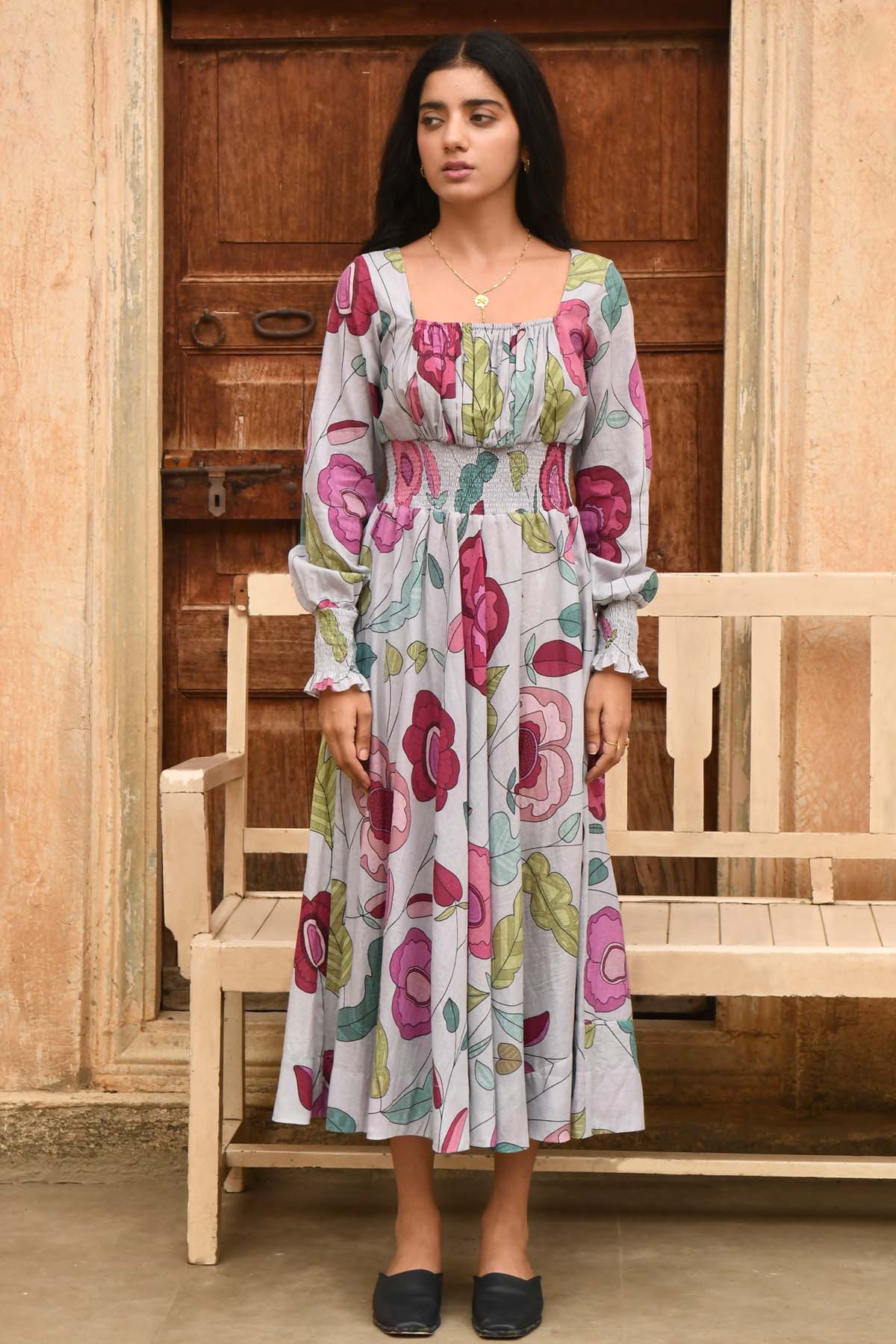 Grey Mulmul Square Neck Dress