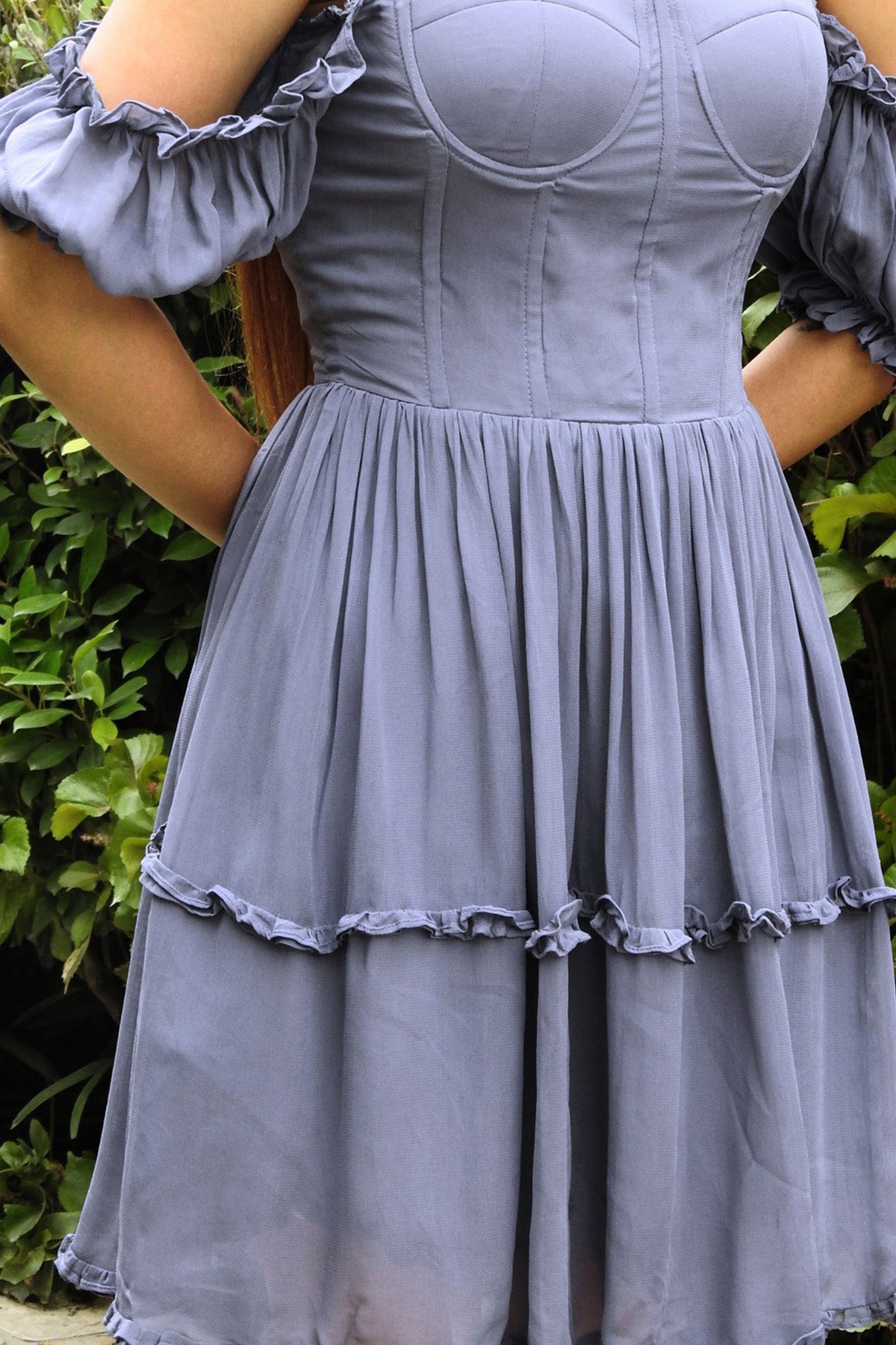 Grey Off Shoulder Mini Dress