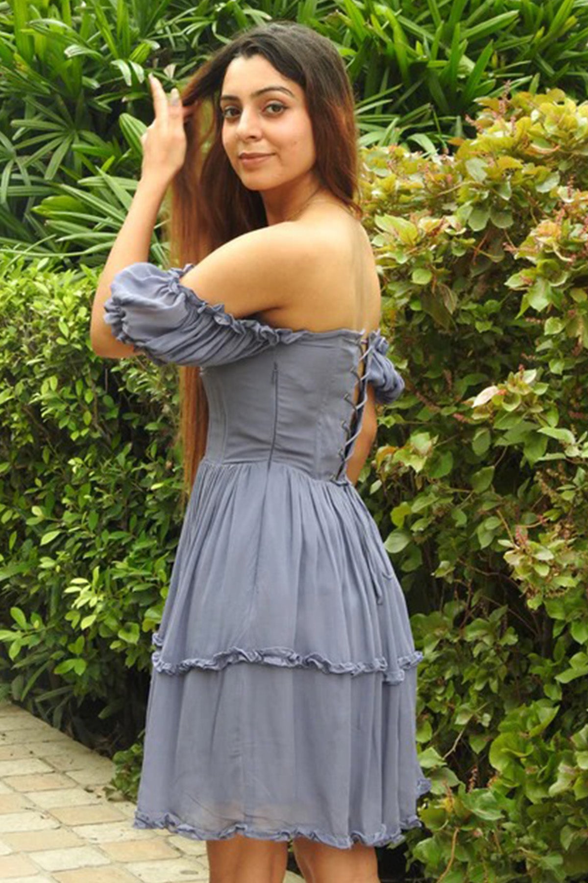 Grey Off Shoulder Mini Dress