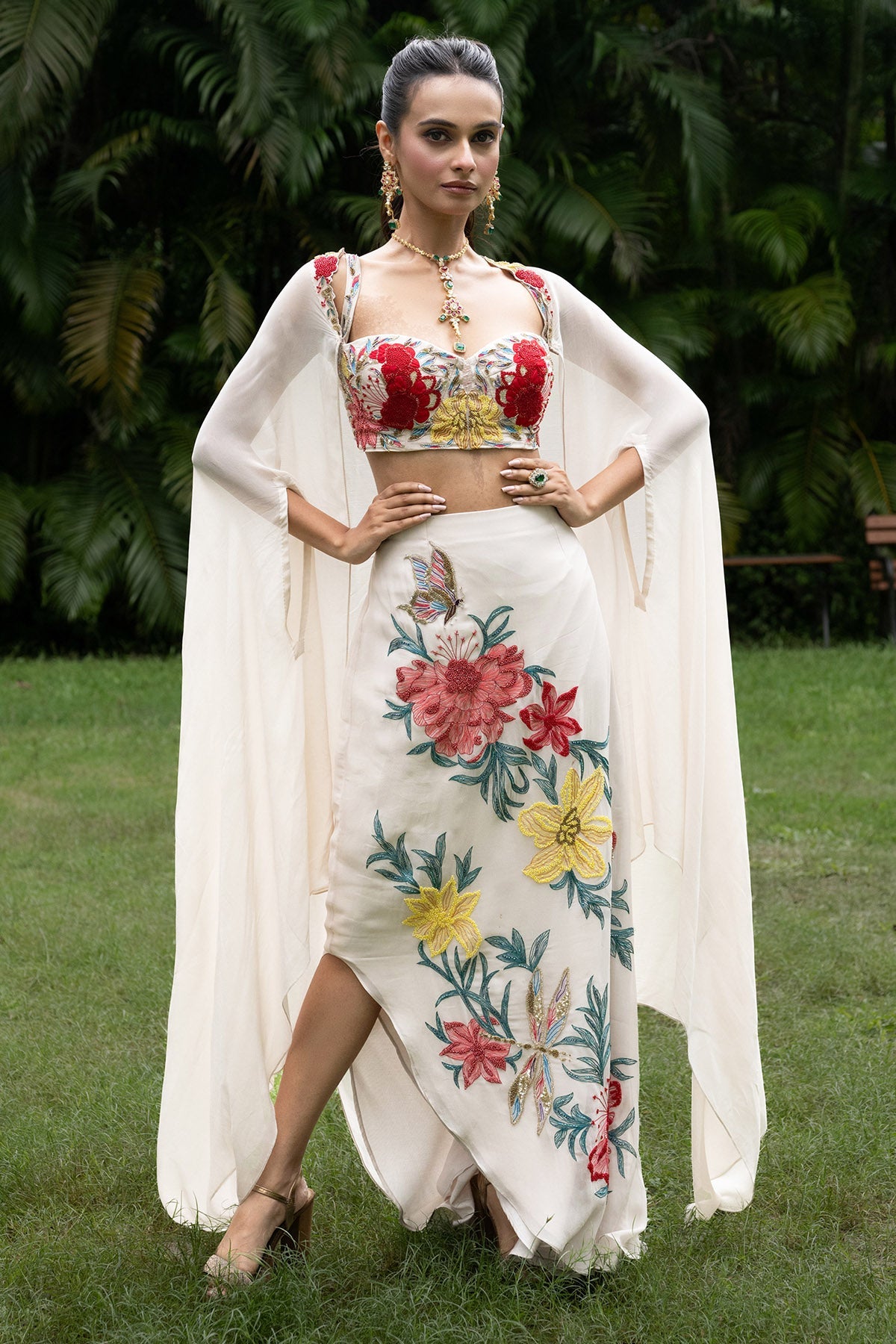 Buy Grey Organza Floral Lehenga Set for women by Paarsh Atelier online available at scrollnshops