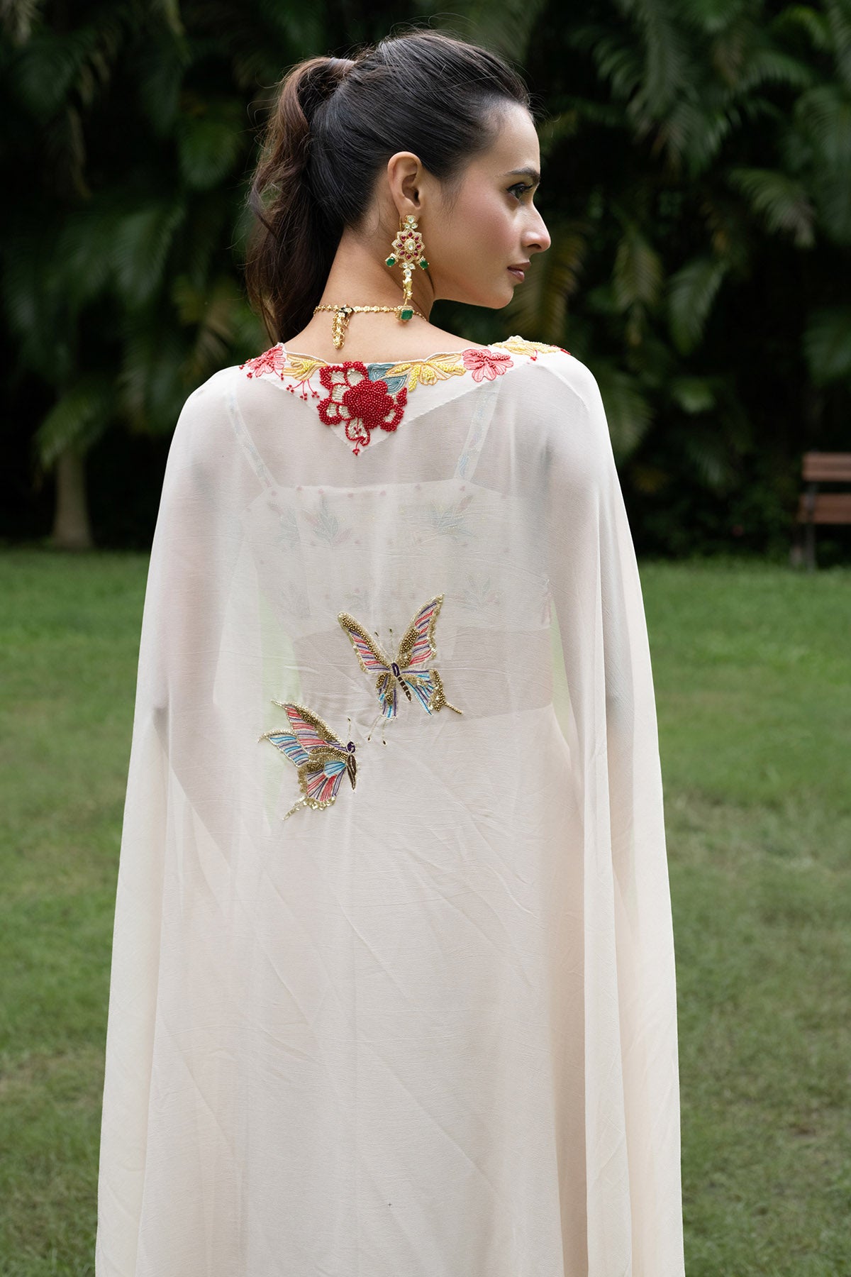 Grey Organza Floral Lehenga Set