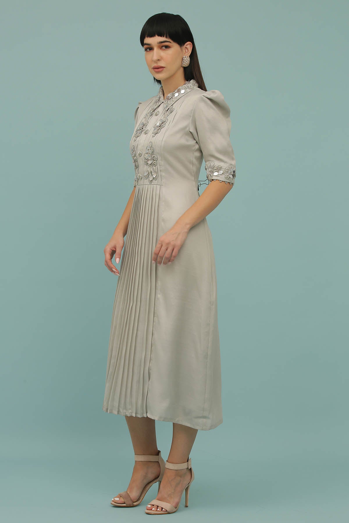 Grey Patchwork A-Line Dress