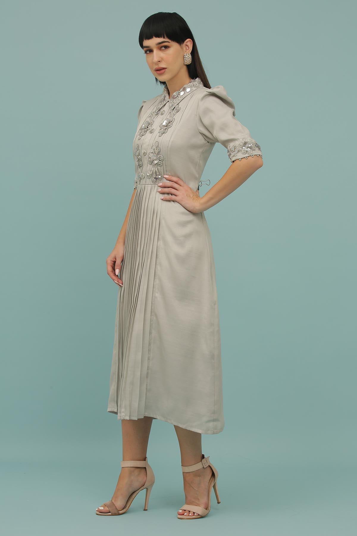 Grey Patchwork A-Line Dress