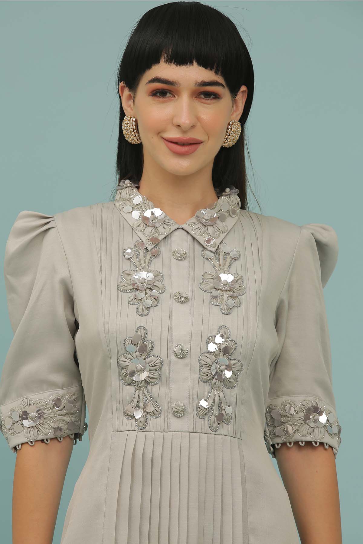 Grey Patchwork A-Line Dress