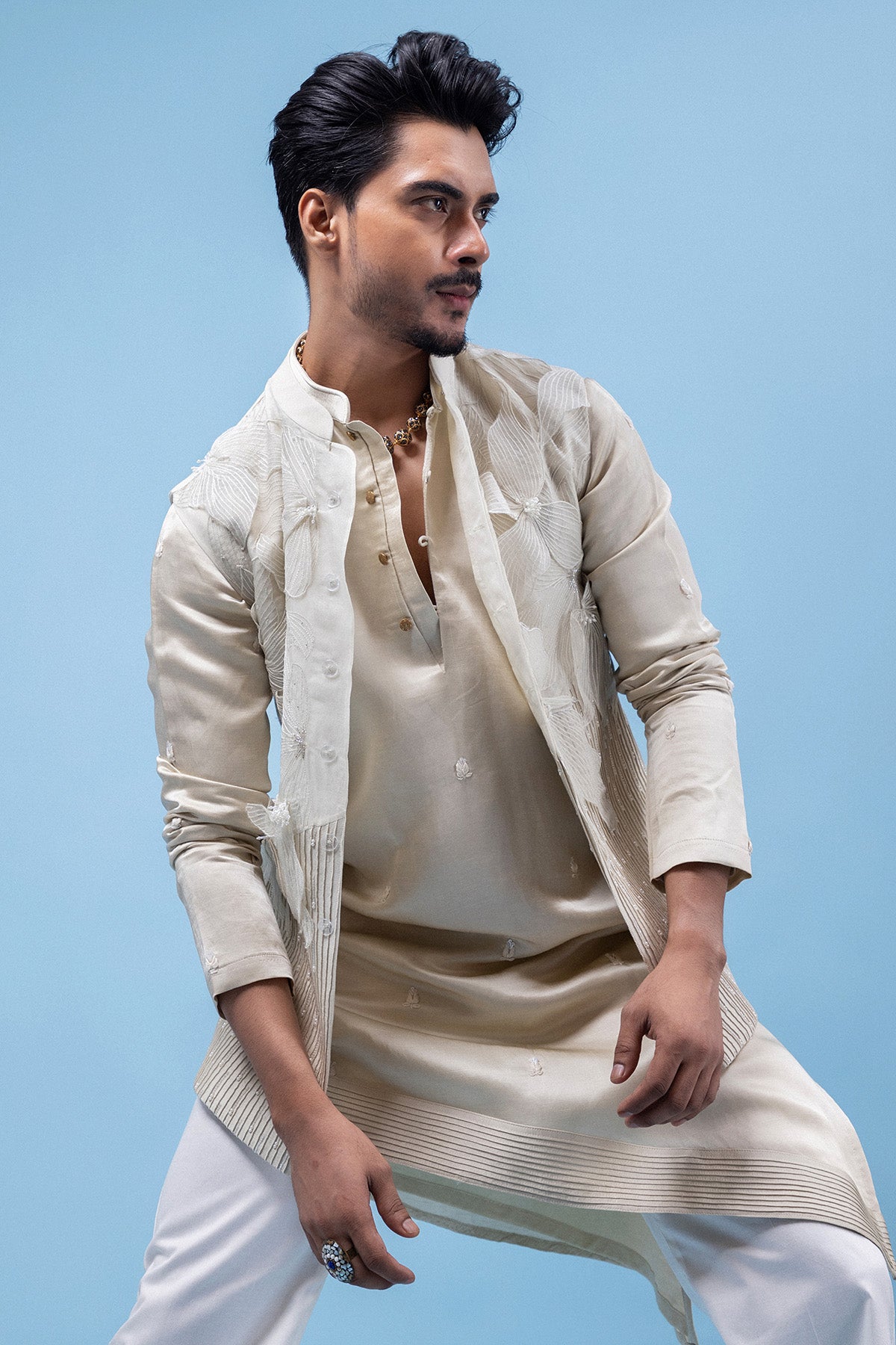 Grey Pintuck Detailing Kurta