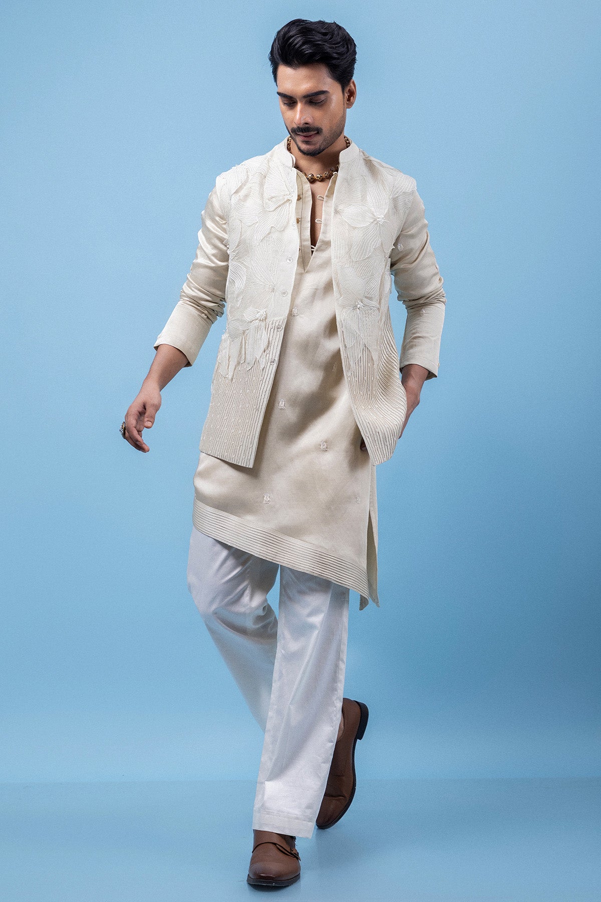 Grey Pintuck Detailing Kurta