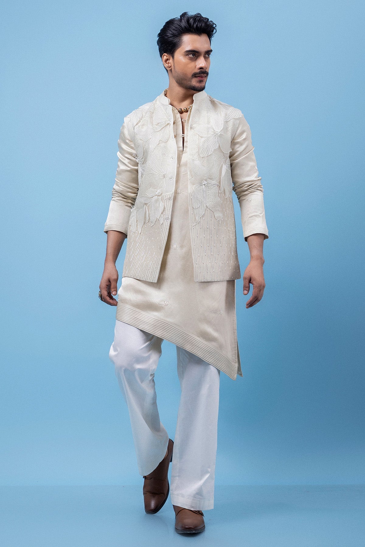 Buy Grey Pintuck Detailing Kurta for men by Paarsh Atelier online available at scrollnshops