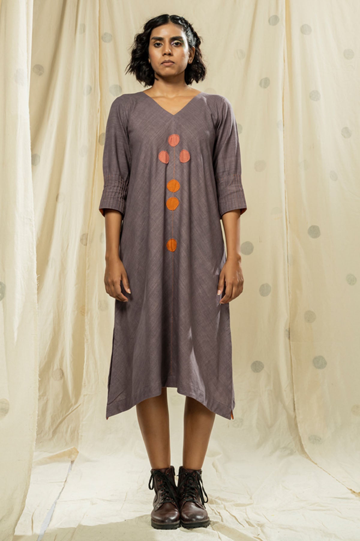 Buy Thread Game Grey Polka Dot Khadi Dress For Women online at ScrollnShops