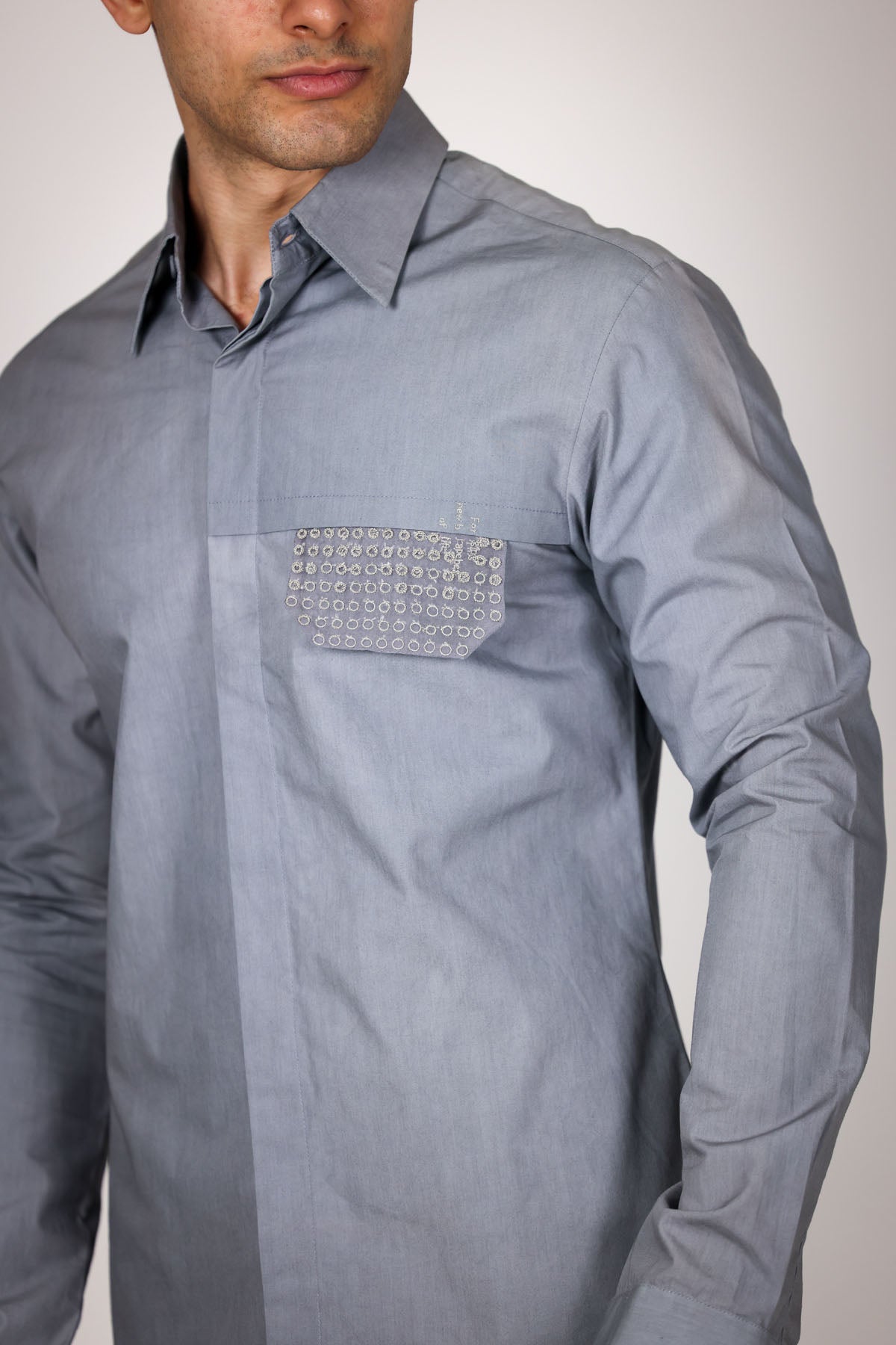 Grey Poplin Flap Pocket Shirt