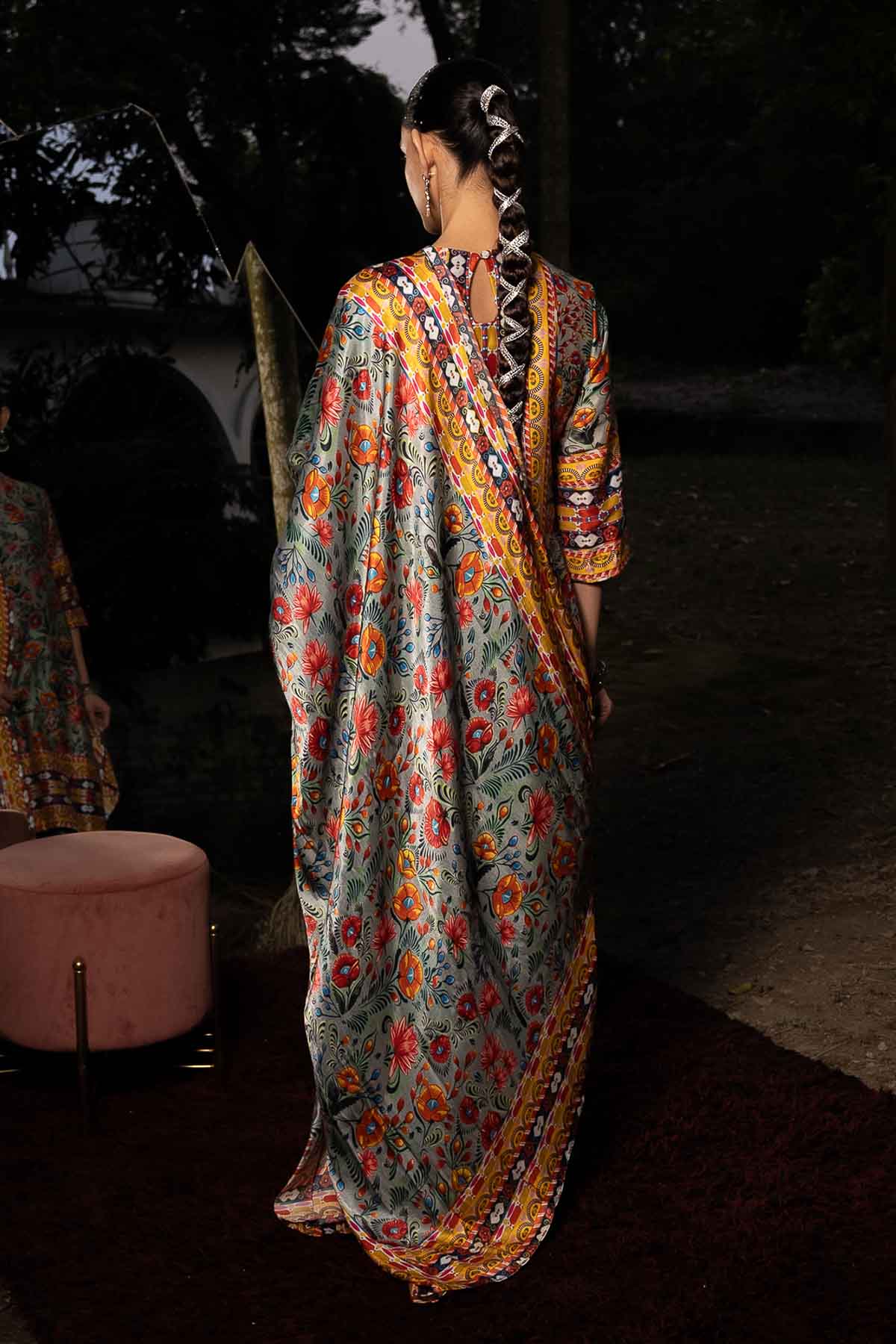 Grey Print Cotton Silk Kurta Set