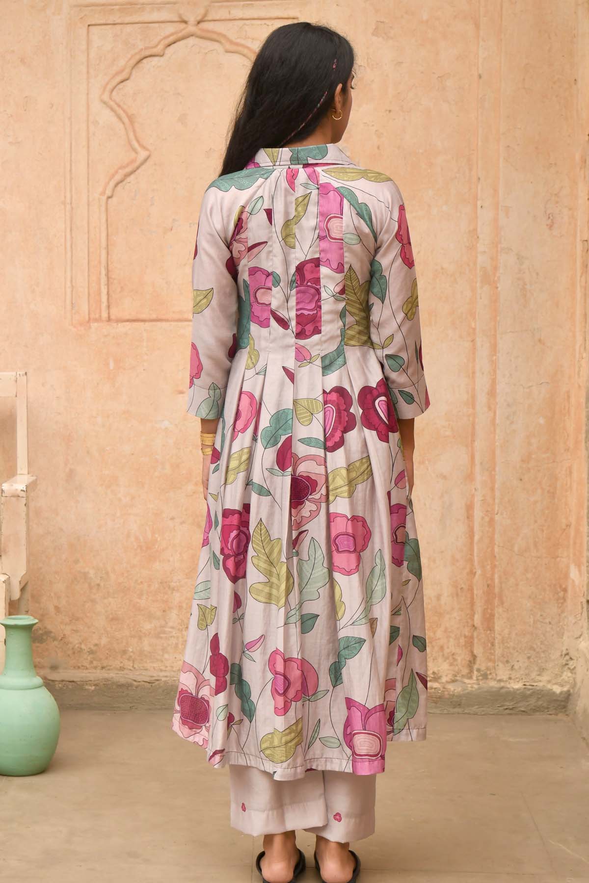 Grey Print Shirt Kurta & Pants