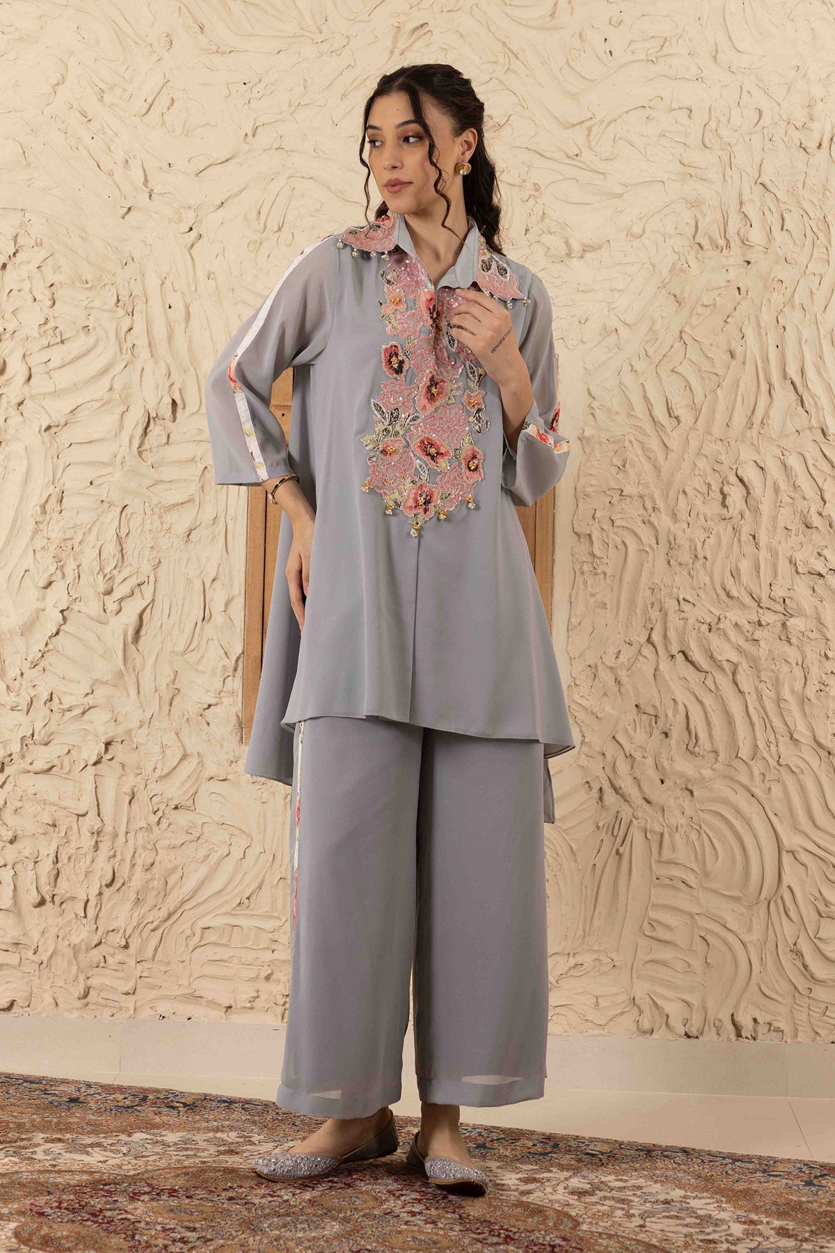 Buy Grey Printed Collar Co-ord Set by Ajiesh Oberoi for women online at ScrollnShops