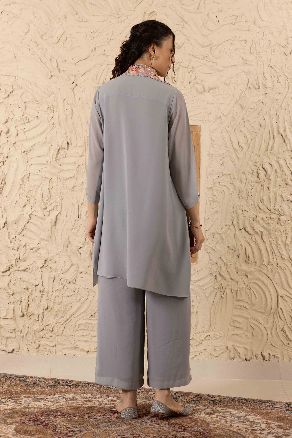 Grey Printed Collar Co-ord Set