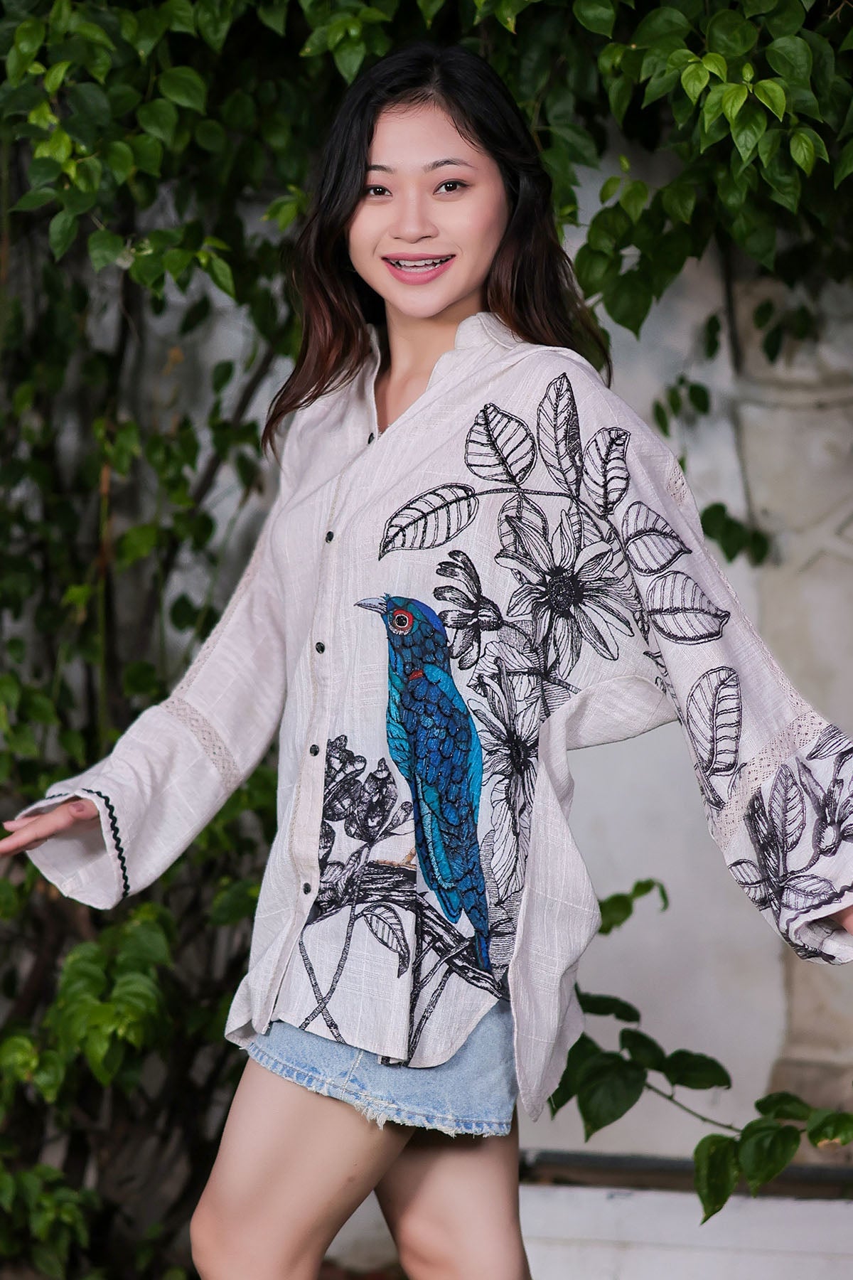 Buy Grey Printed Loose Fit Shirt by OSKOS for women online at ScrollnShops