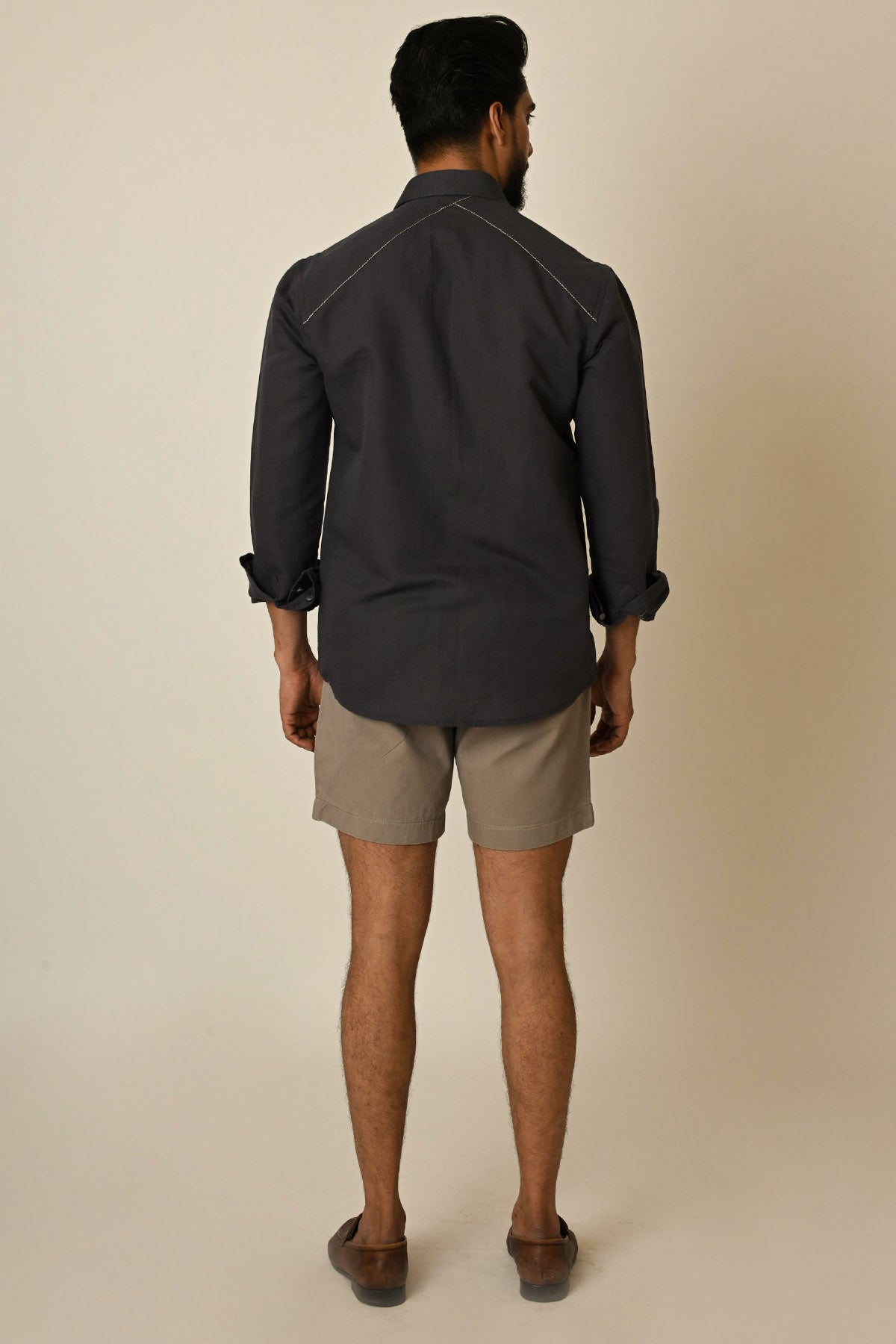 Grey Pure Linen Abstract Shirt