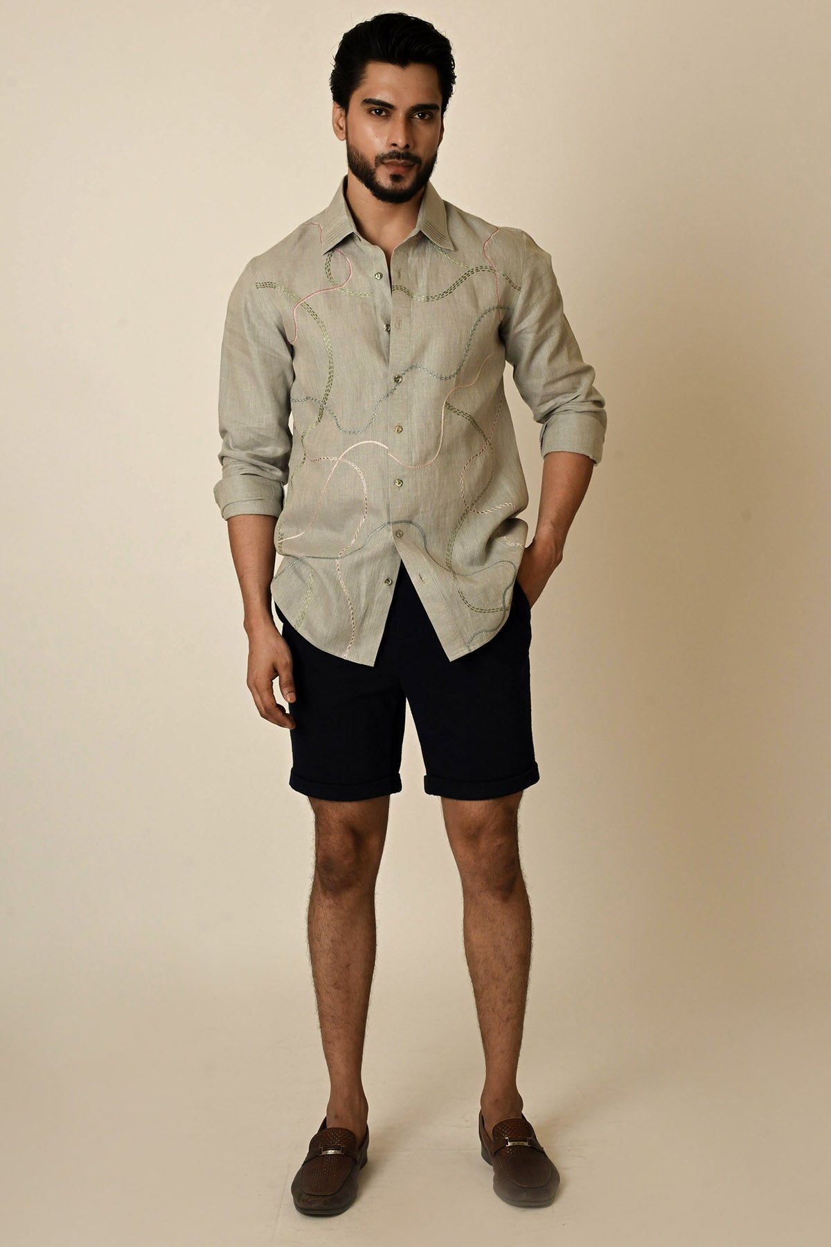 Grey Pure Linen Thread Shirt