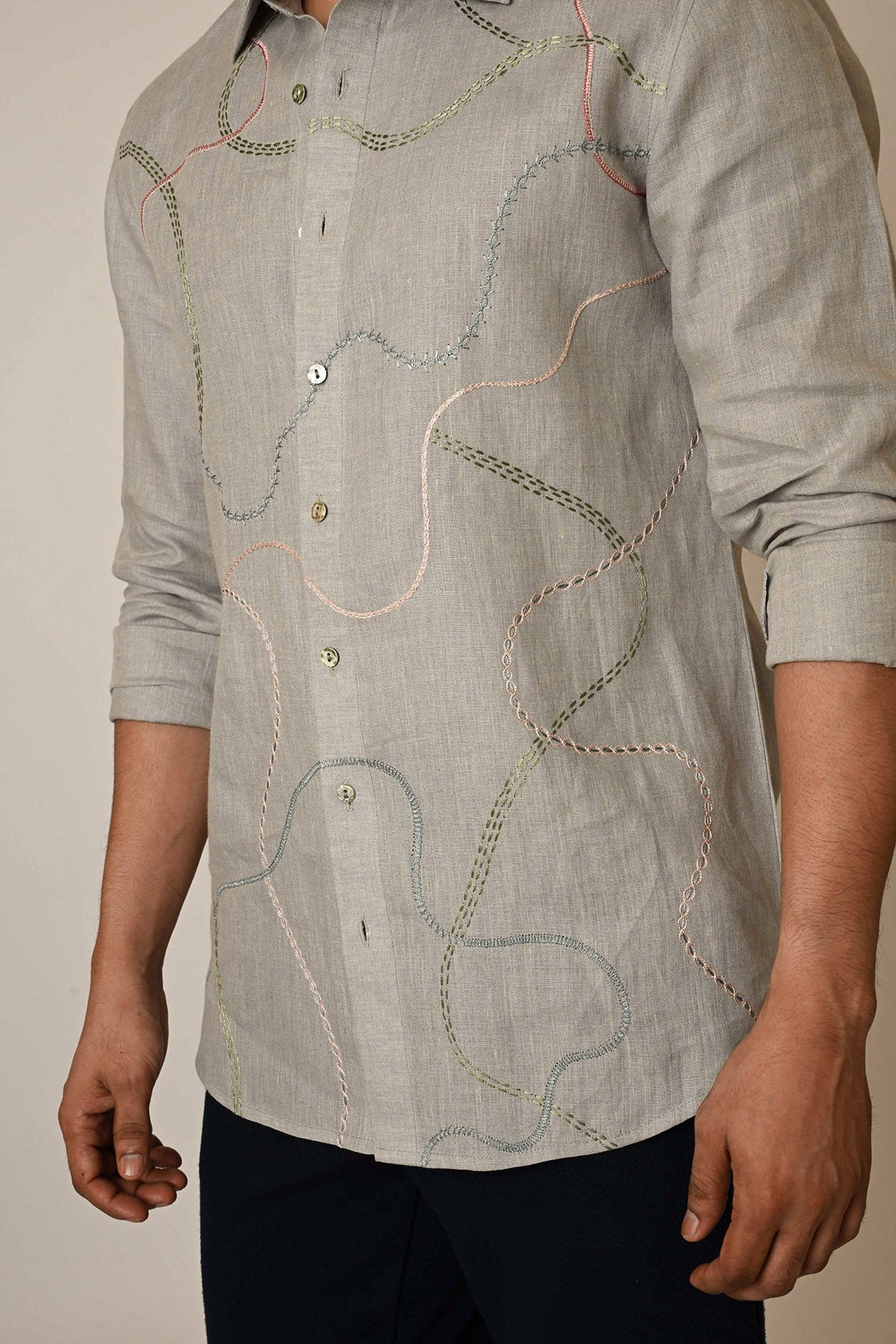 Grey Pure Linen Thread Shirt