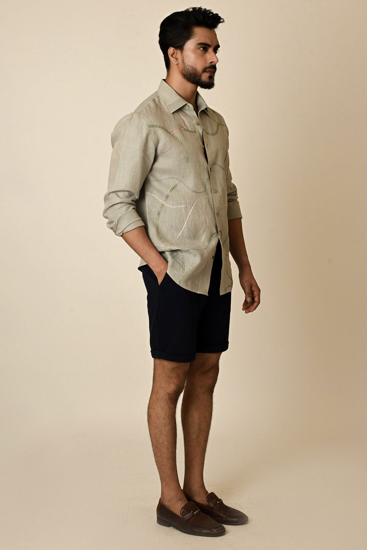 Grey Pure Linen Thread Shirt