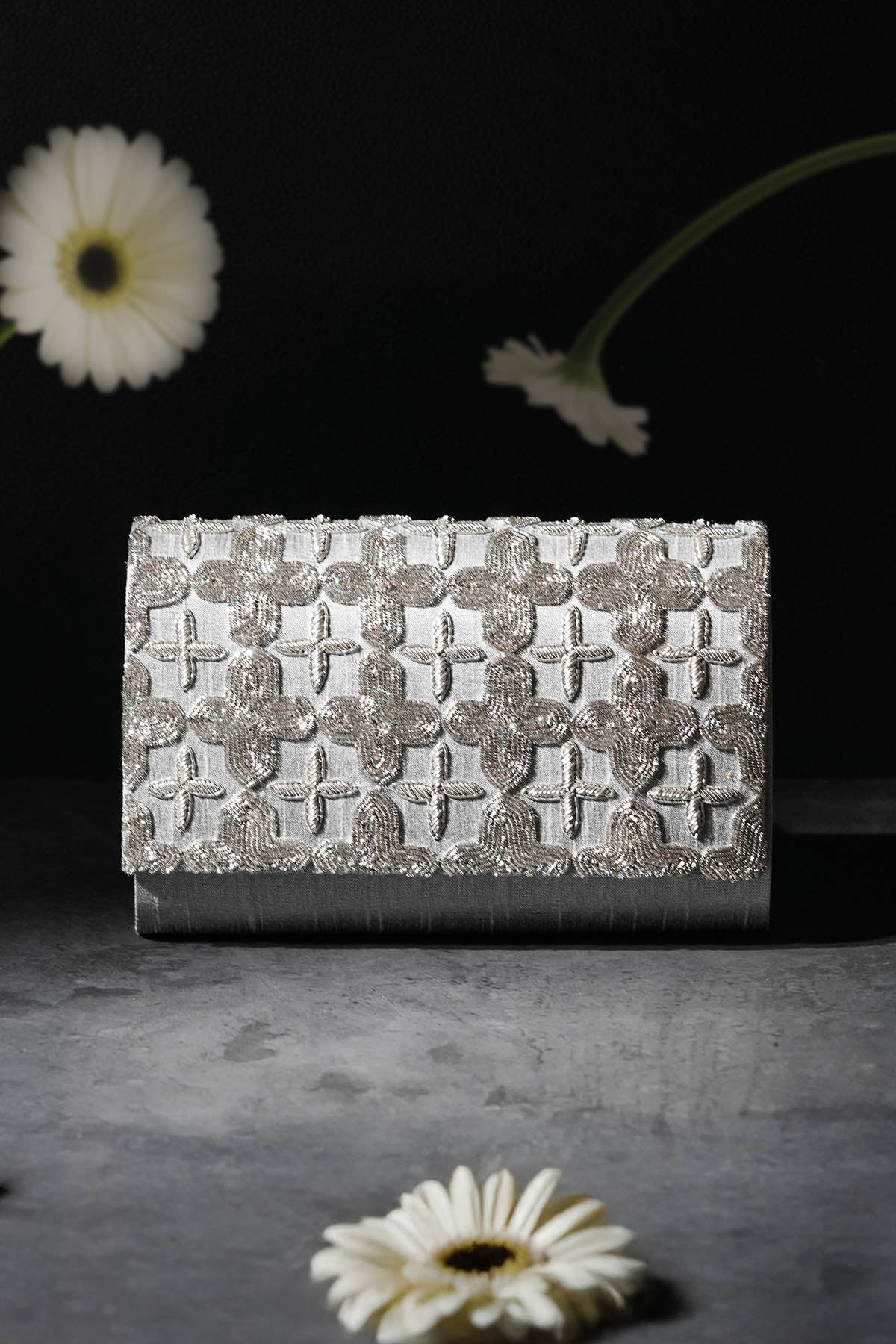 Buy Grey Raw Silk Crafted Clutch for women by the Purple sack online available at scrollnshops