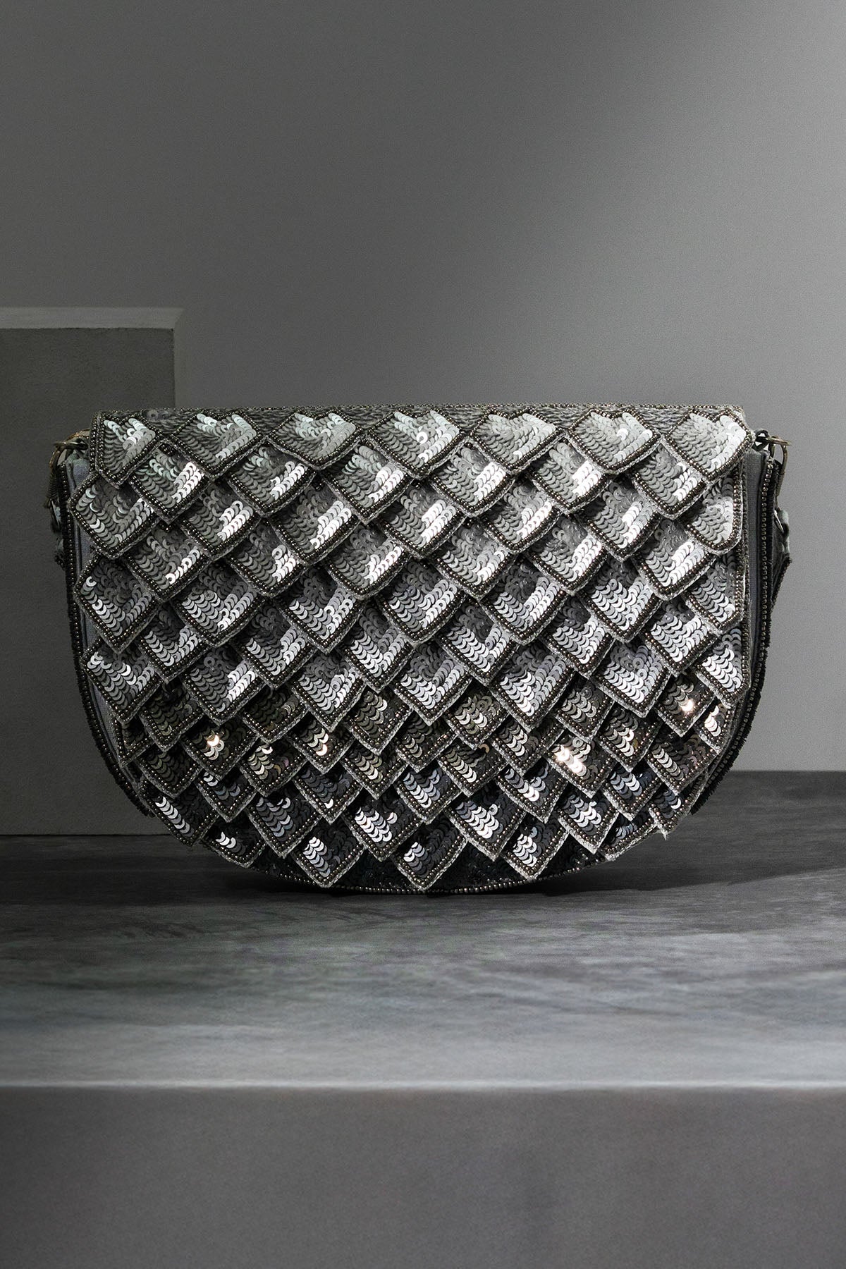 Buy Grey Raw Silk Sequins Clutch for women by the Purple sack online available at scrollnshops