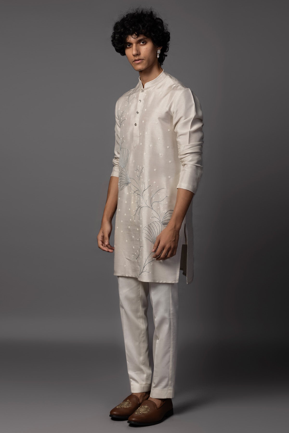 Grey Resham And Moti Kurta Set