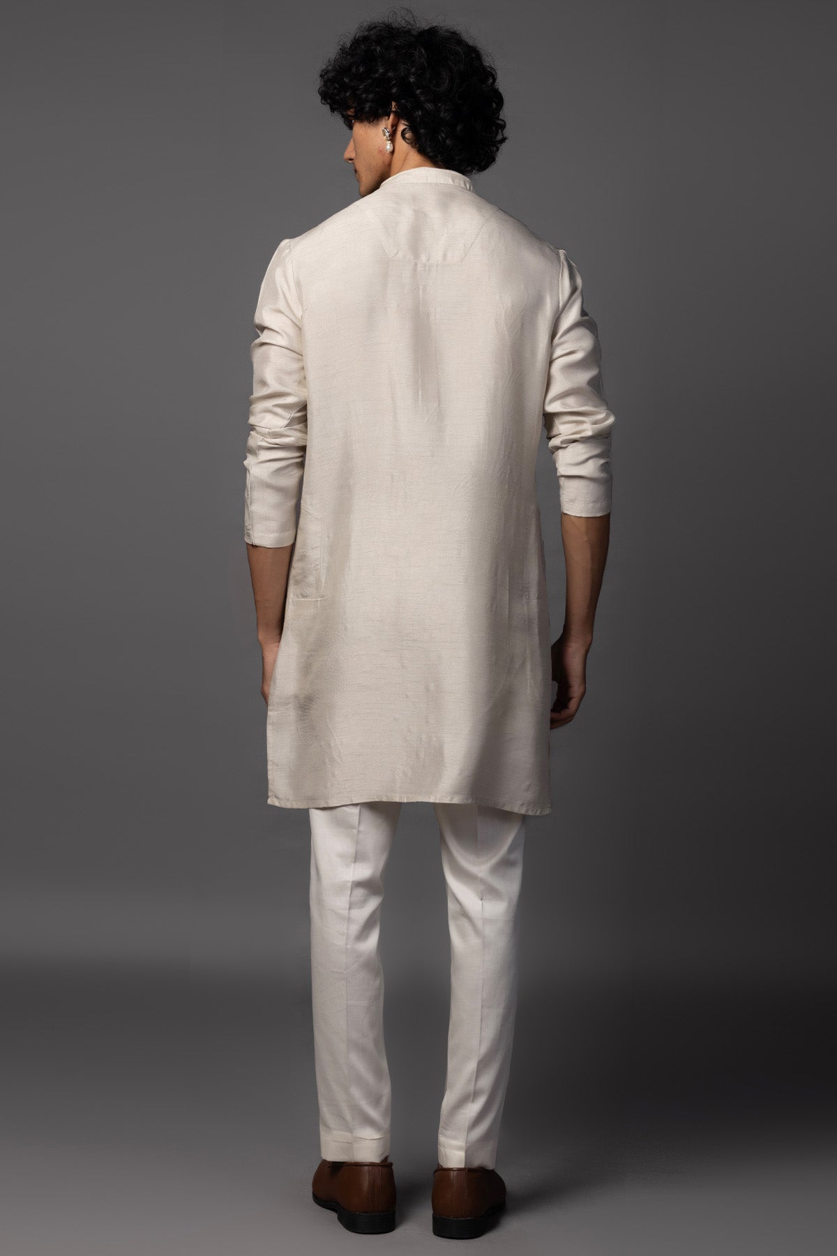 Grey Resham And Moti Kurta Set