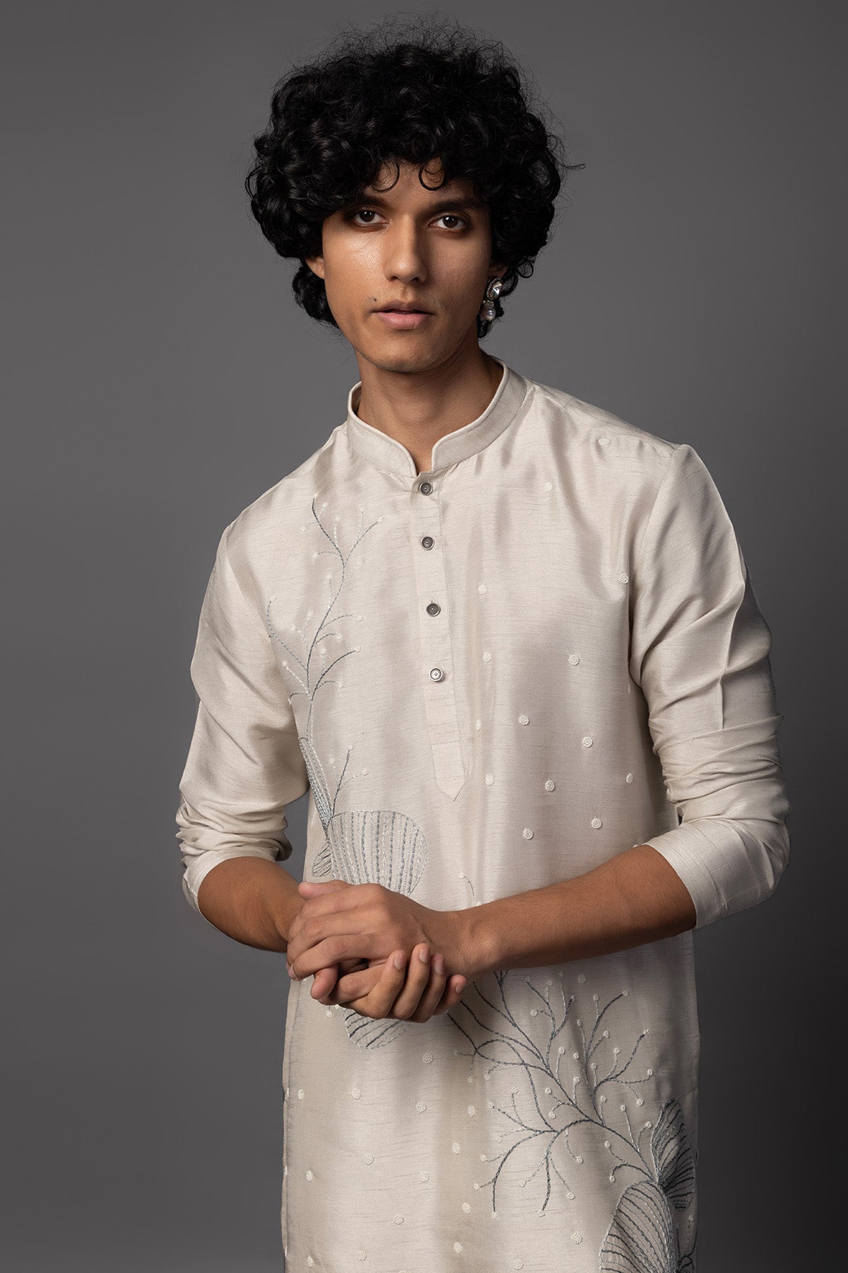Grey Resham And Moti Kurta Set
