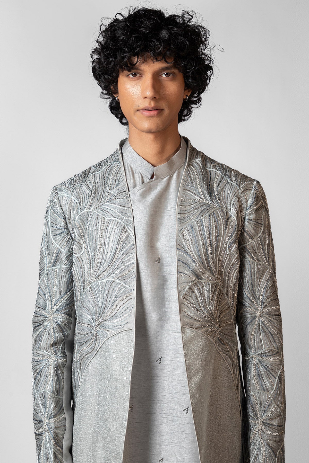 Grey Resham & Dabka Achkan Set